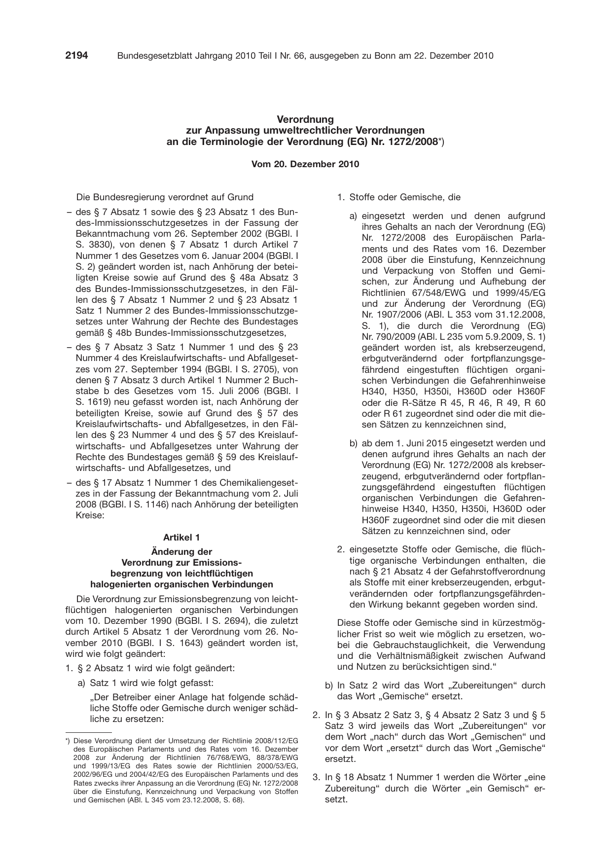 BGBl. 2010, Seite 2194 — Originalseite als Abbildung