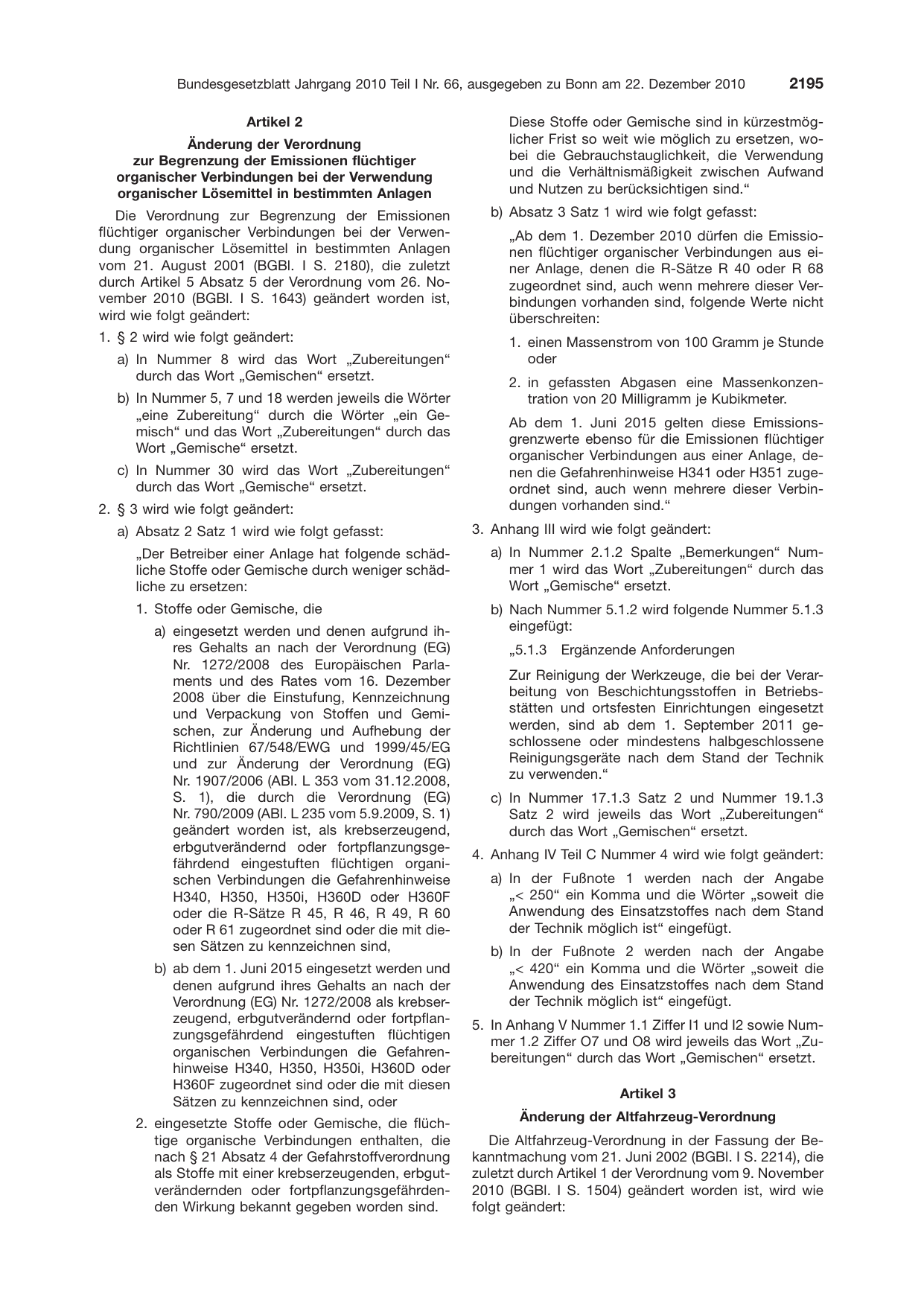 BGBl. 2010, Seite 2195 — Originalseite als Abbildung