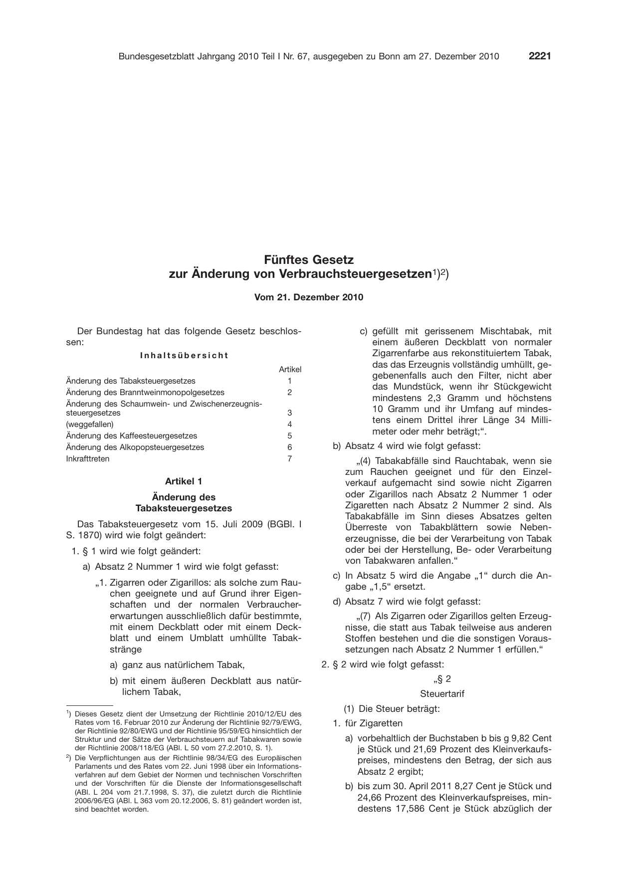 BGBl. 2010, Seite 2221 — Originalseite als Abbildung