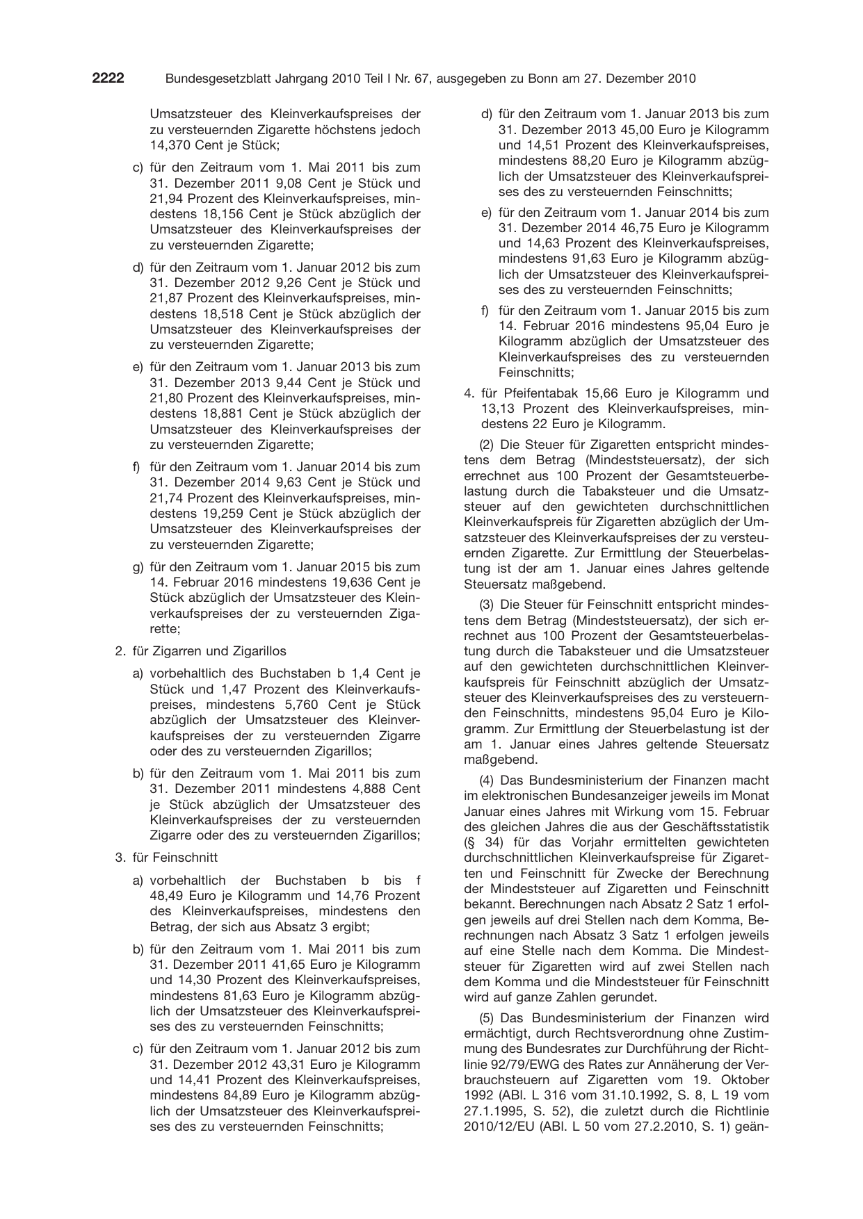 BGBl. 2010, Seite 2222 — Originalseite als Abbildung