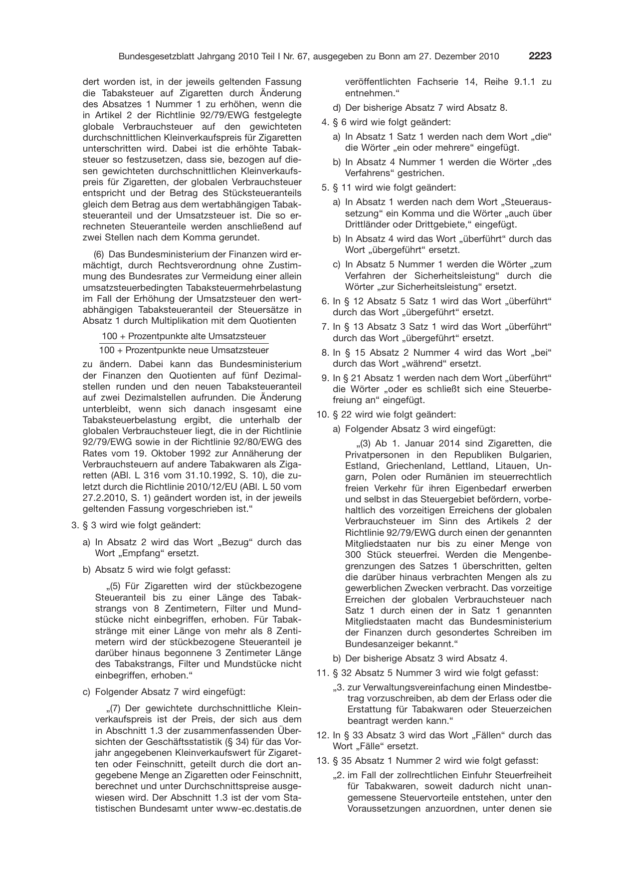 BGBl. 2010, Seite 2223 — Originalseite als Abbildung
