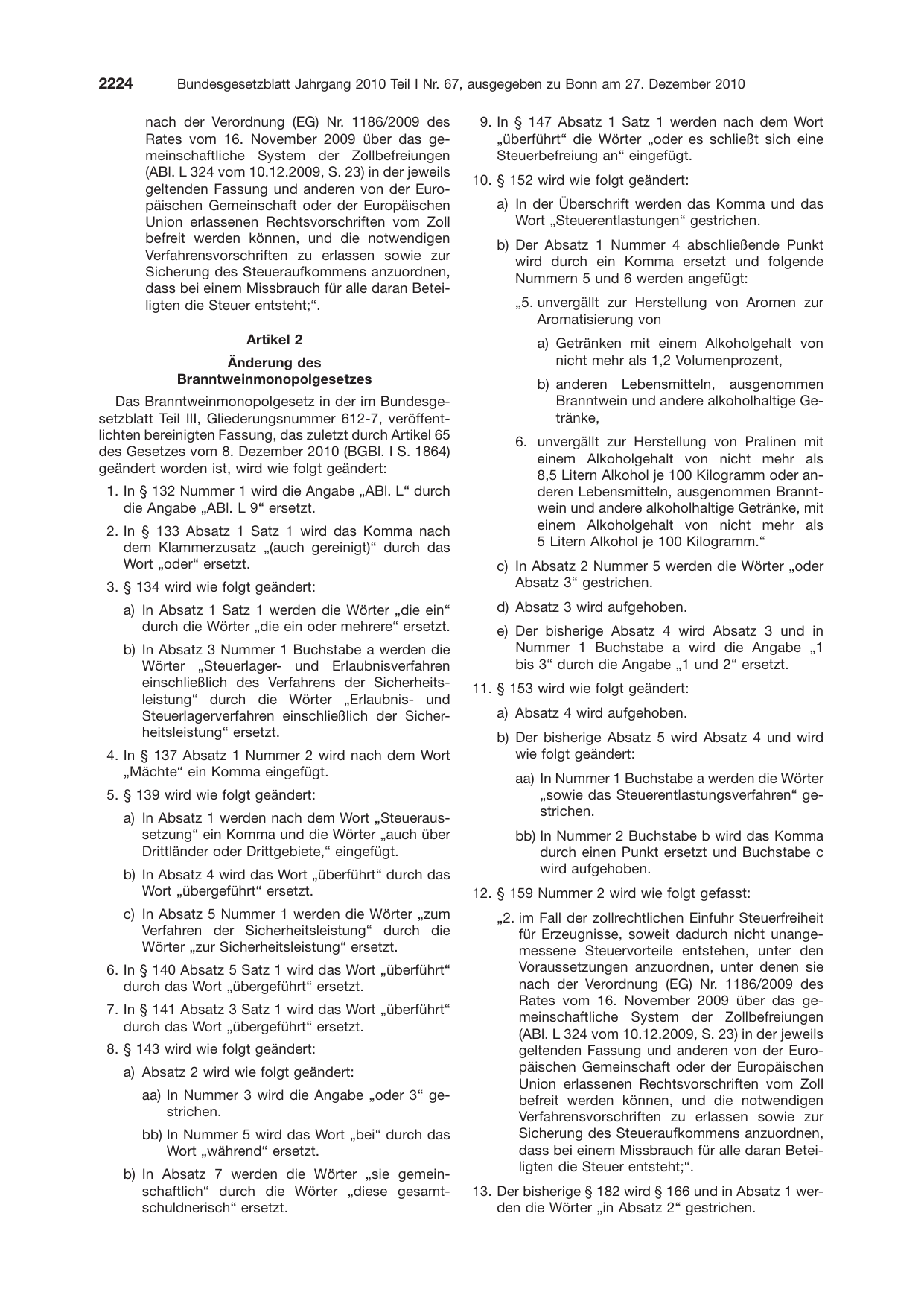 BGBl. 2010, Seite 2224 — Originalseite als Abbildung