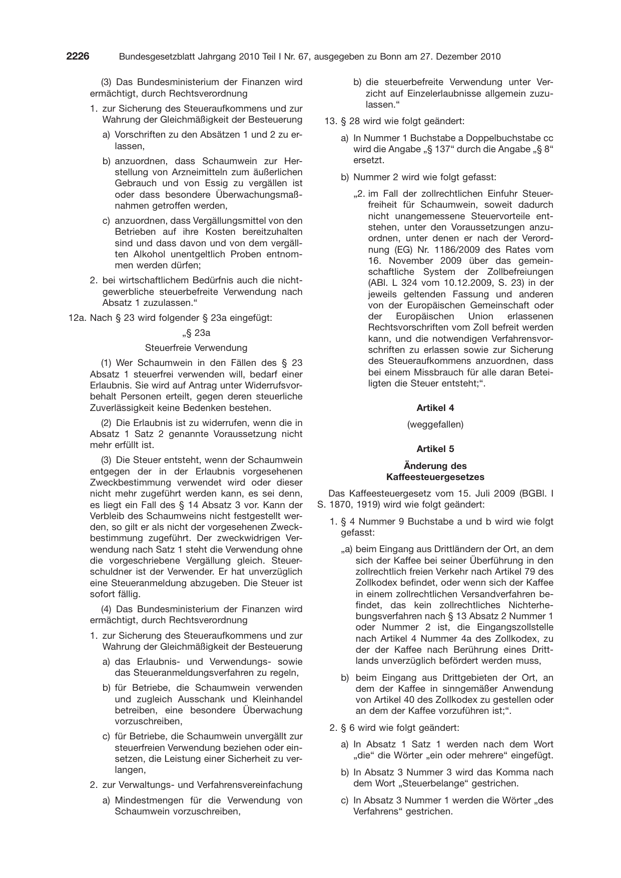 BGBl. 2010, Seite 2226 — Originalseite als Abbildung