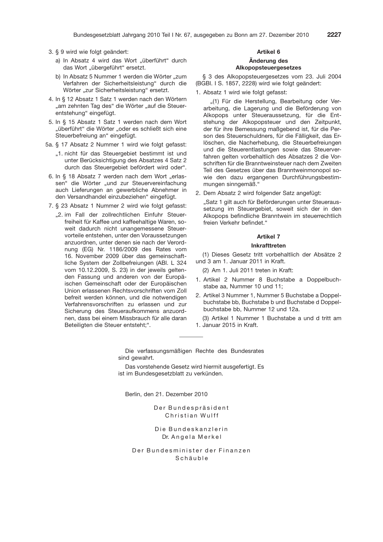 BGBl. 2010, Seite 2227 — Originalseite als Abbildung