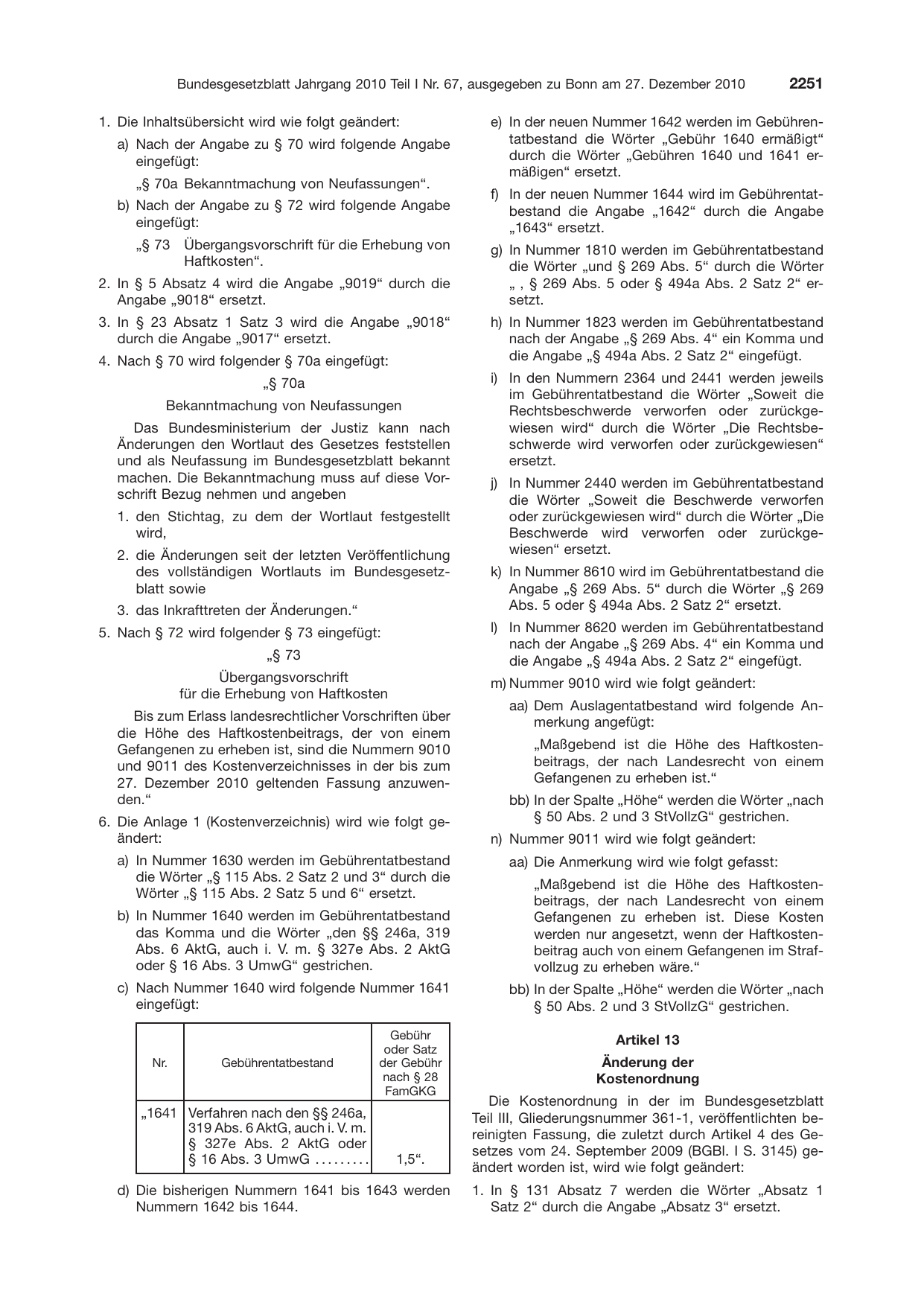 BGBl. 2010, Seite 2251 — Originalseite als Abbildung