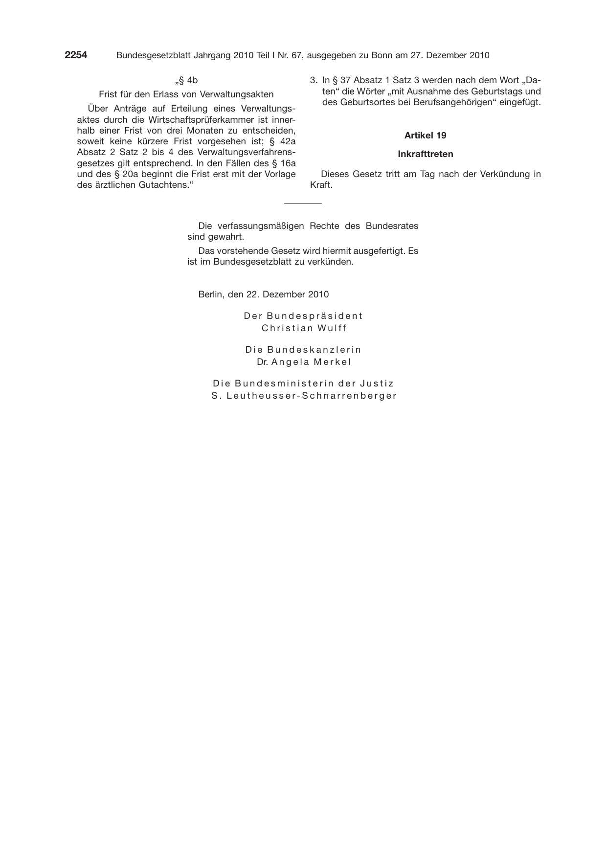 BGBl. 2010, Seite 2254 — Originalseite als Abbildung