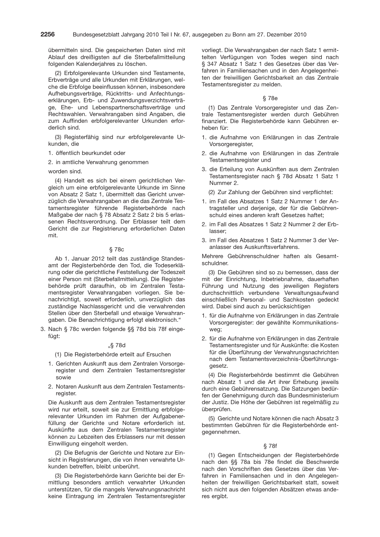 BGBl. 2010, Seite 2256 — Originalseite als Abbildung
