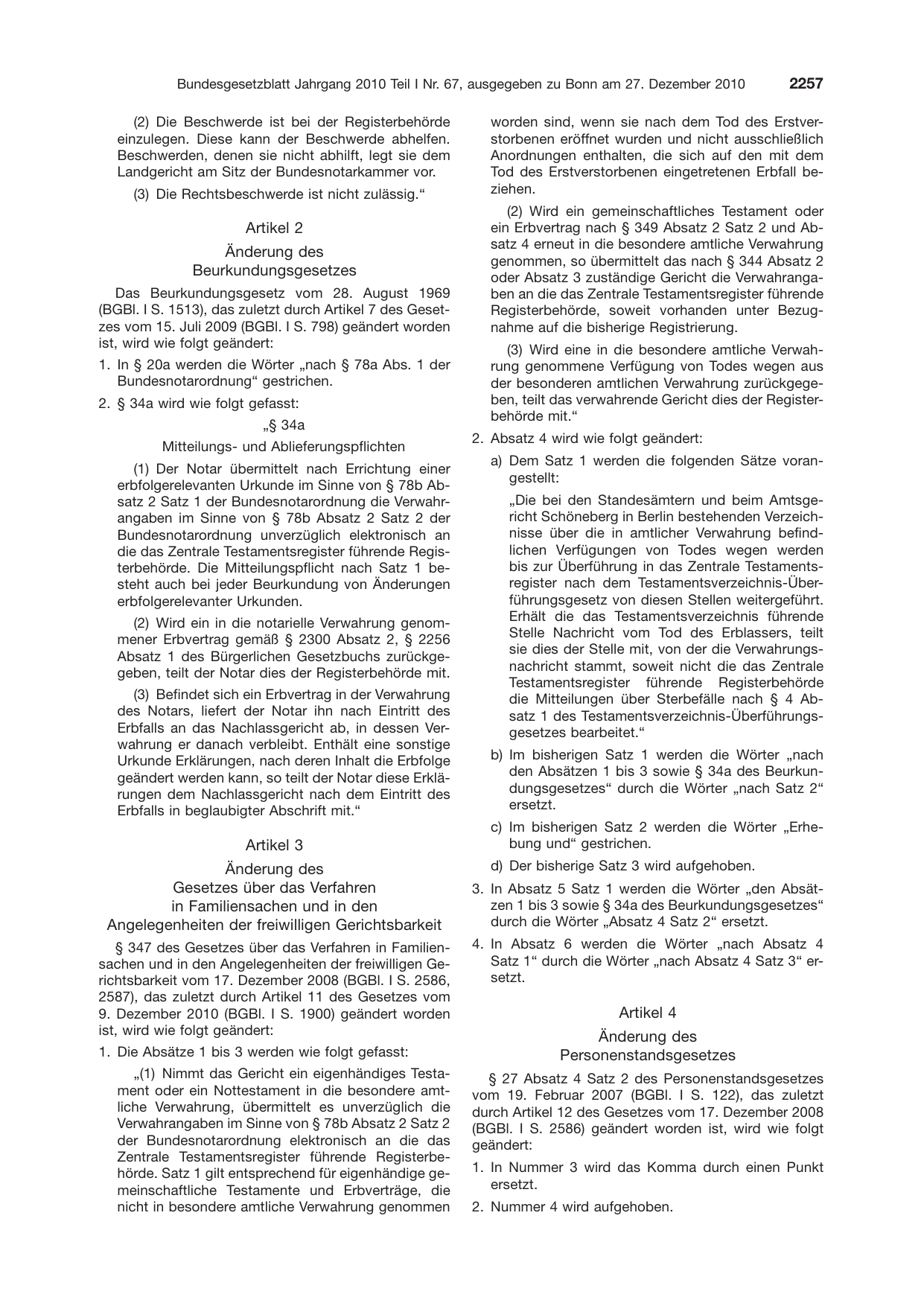 BGBl. 2010, Seite 2257 — Originalseite als Abbildung
