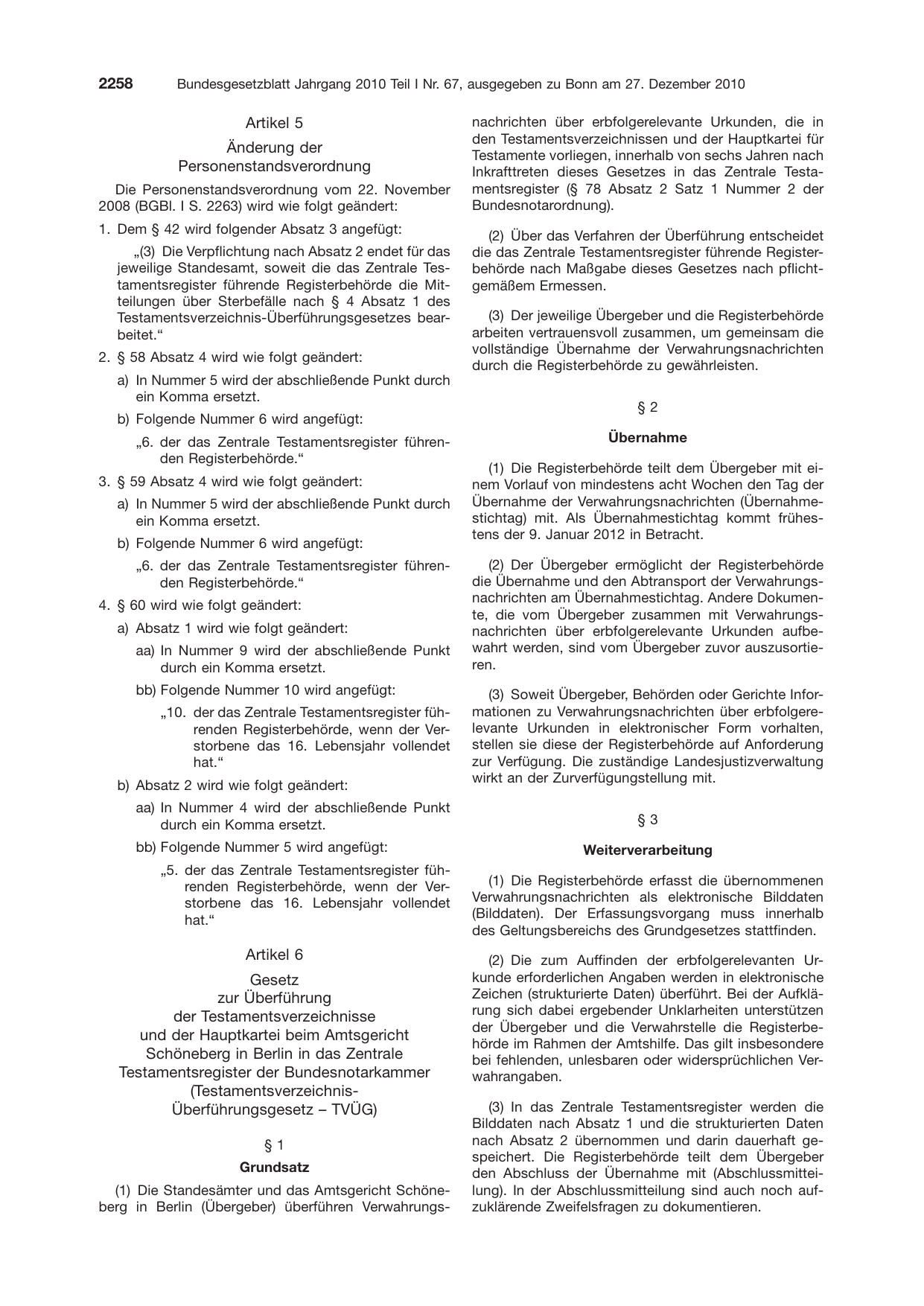 BGBl. 2010, Seite 2258 — Originalseite als Abbildung