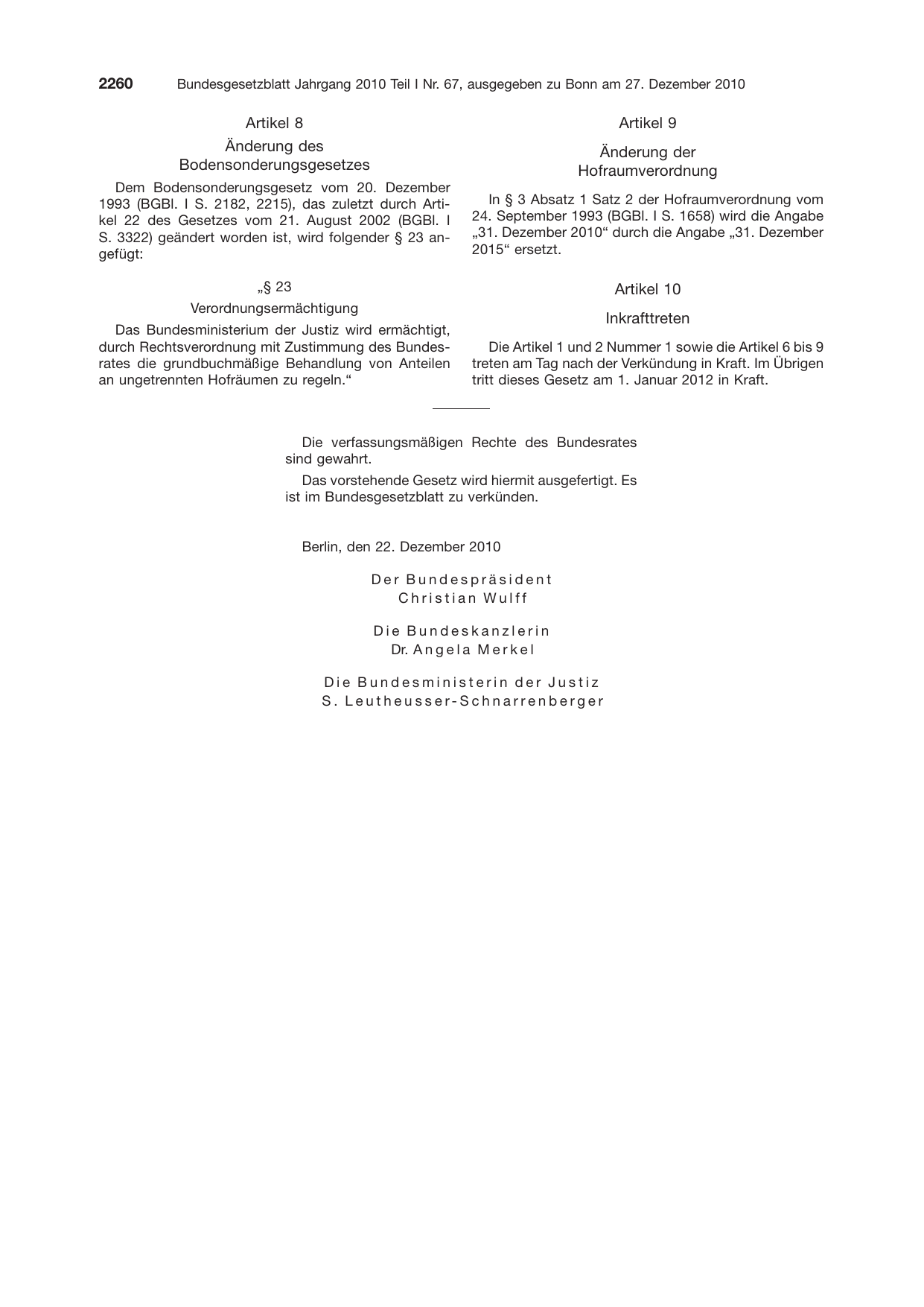 BGBl. 2010, Seite 2260 — Originalseite als Abbildung