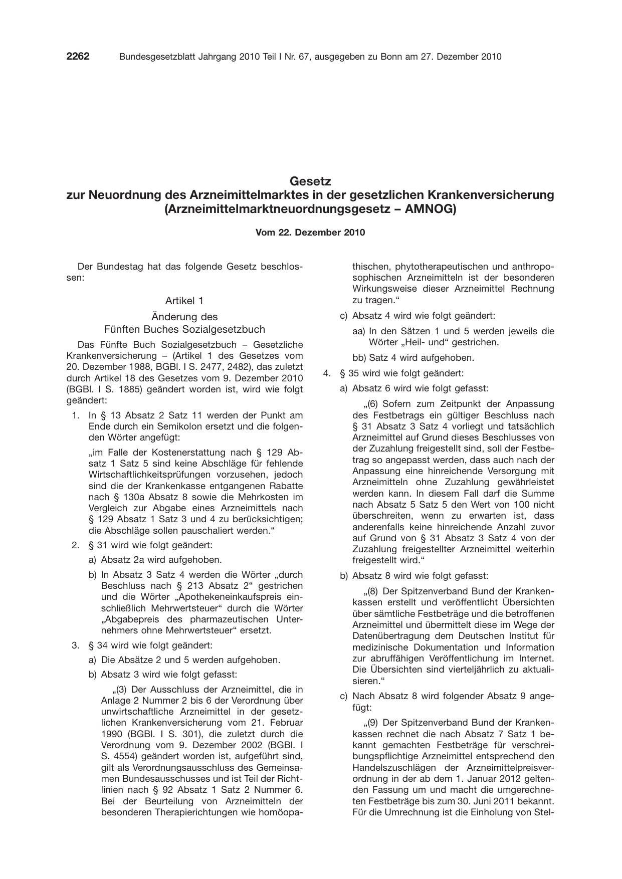 BGBl. 2010, Seite 2262 — Originalseite als Abbildung