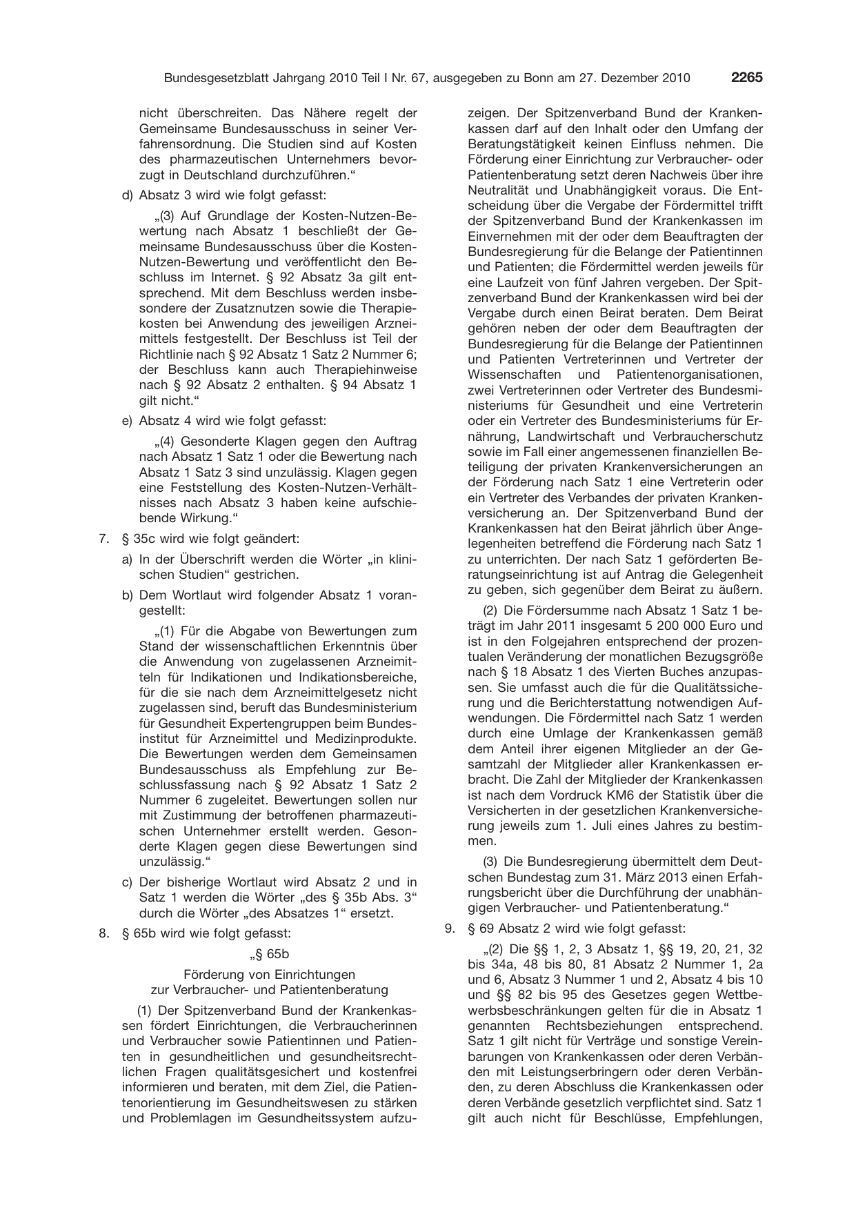 BGBl. 2010, Seite 2265 — Originalseite als Abbildung