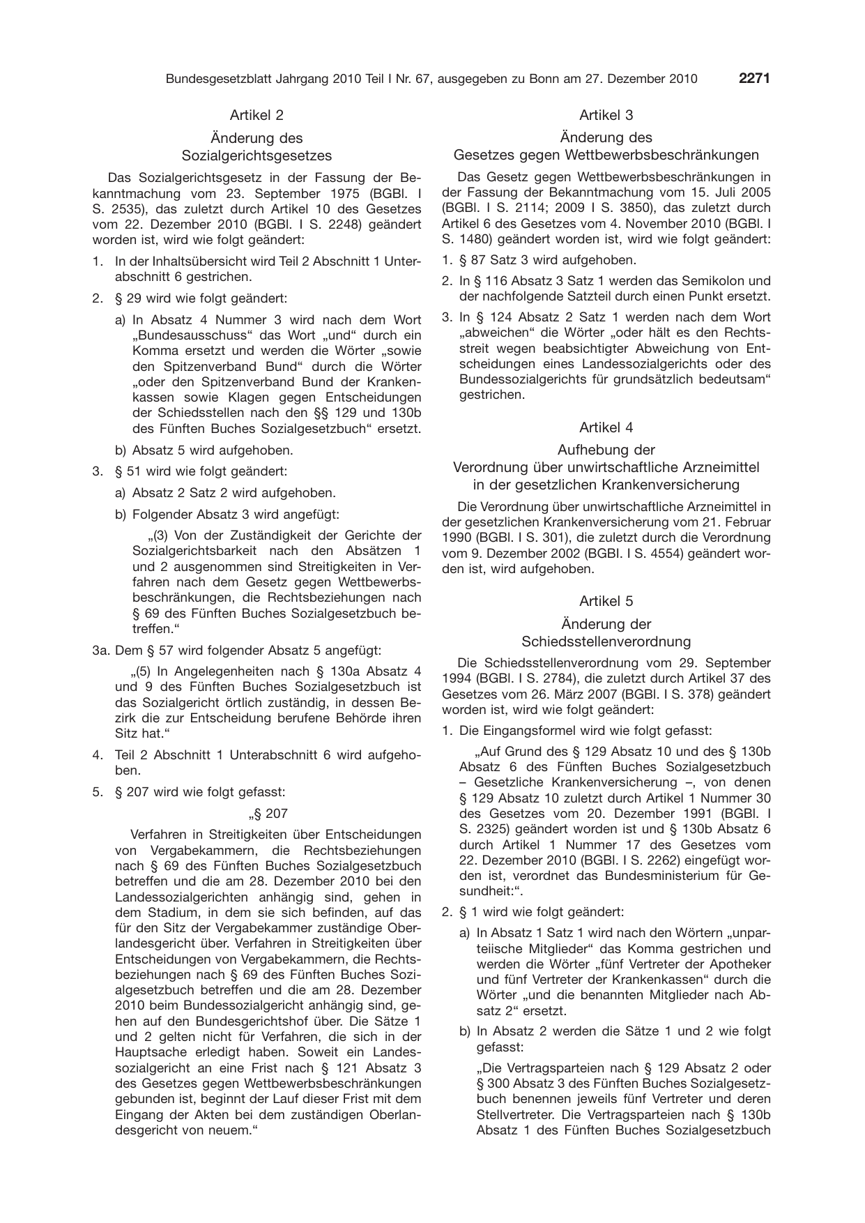 BGBl. 2010, Seite 2271 — Originalseite als Abbildung