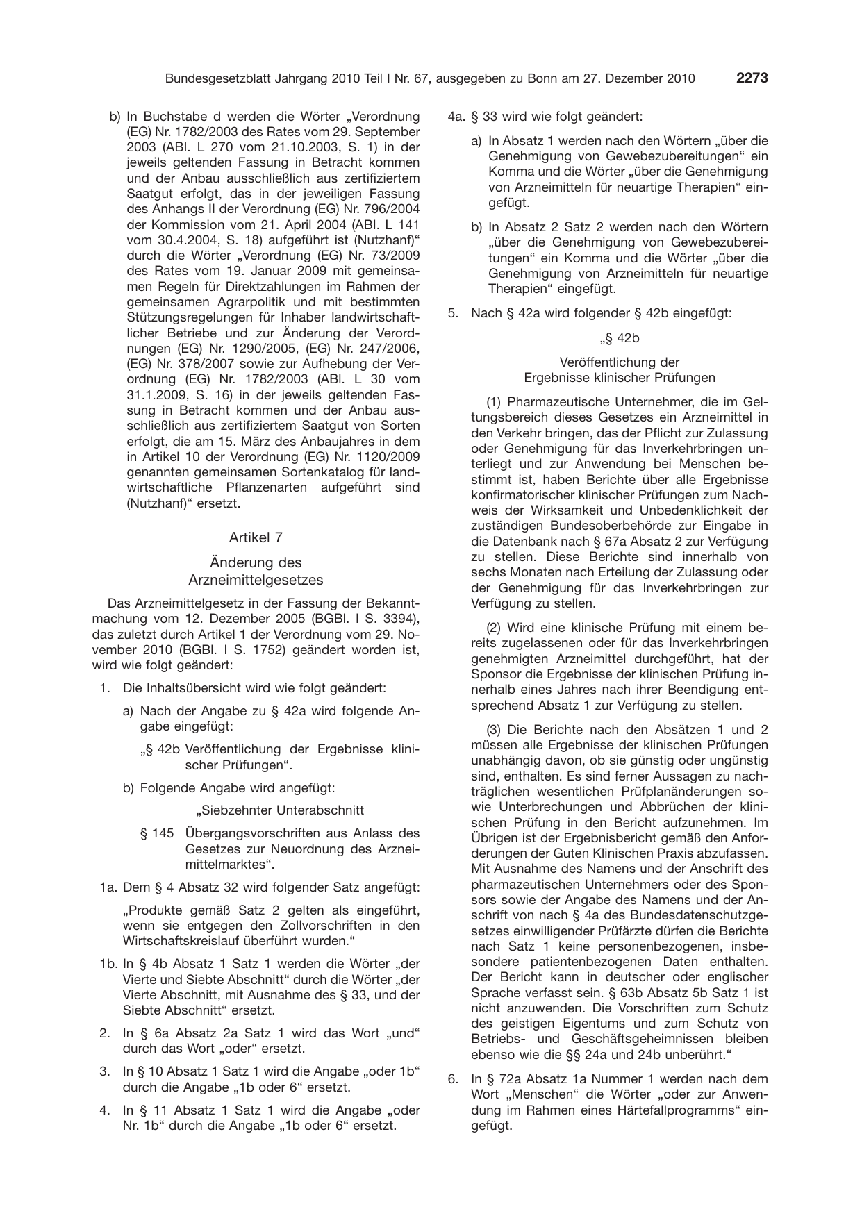 BGBl. 2010, Seite 2273 — Originalseite als Abbildung