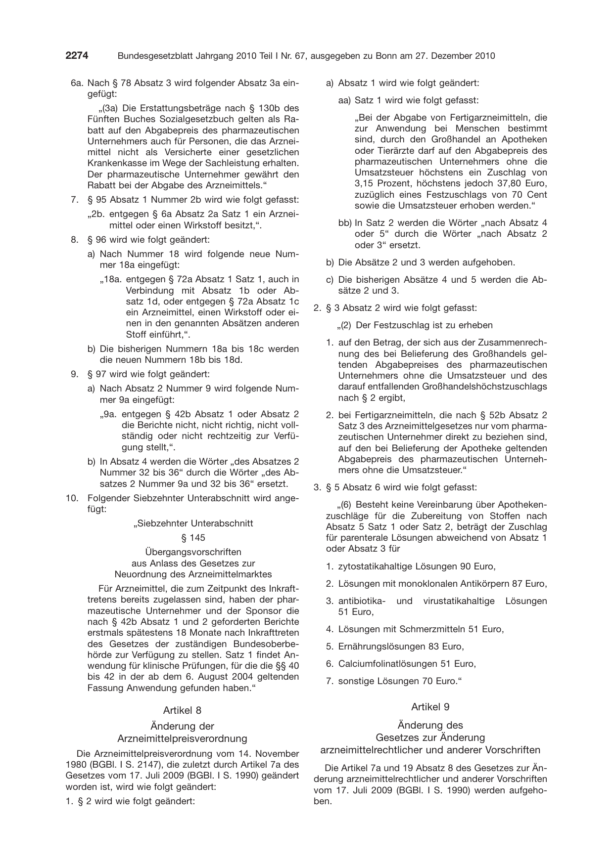 BGBl. 2010, Seite 2274 — Originalseite als Abbildung