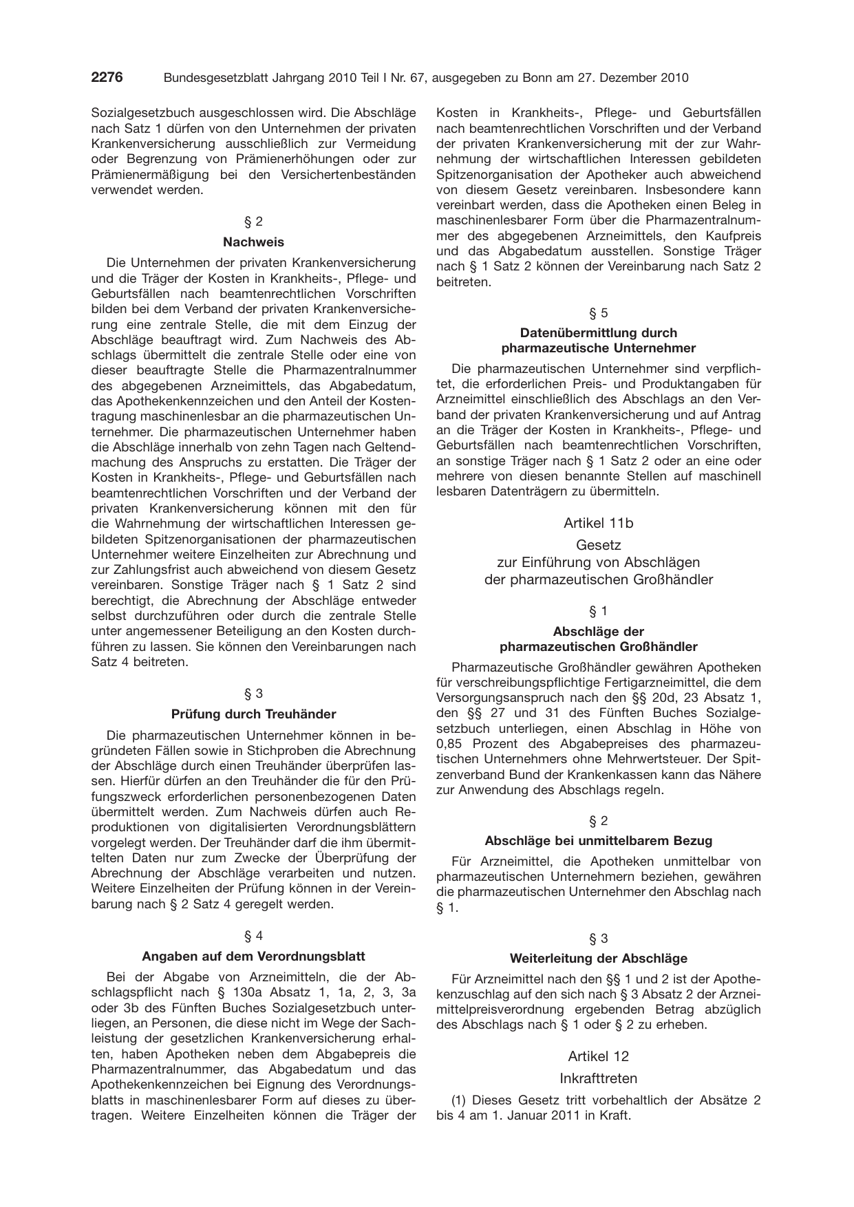 BGBl. 2010, Seite 2276 — Originalseite als Abbildung