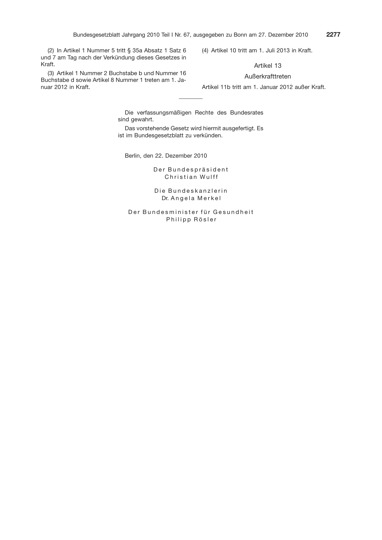 BGBl. 2010, Seite 2277 — Originalseite als Abbildung