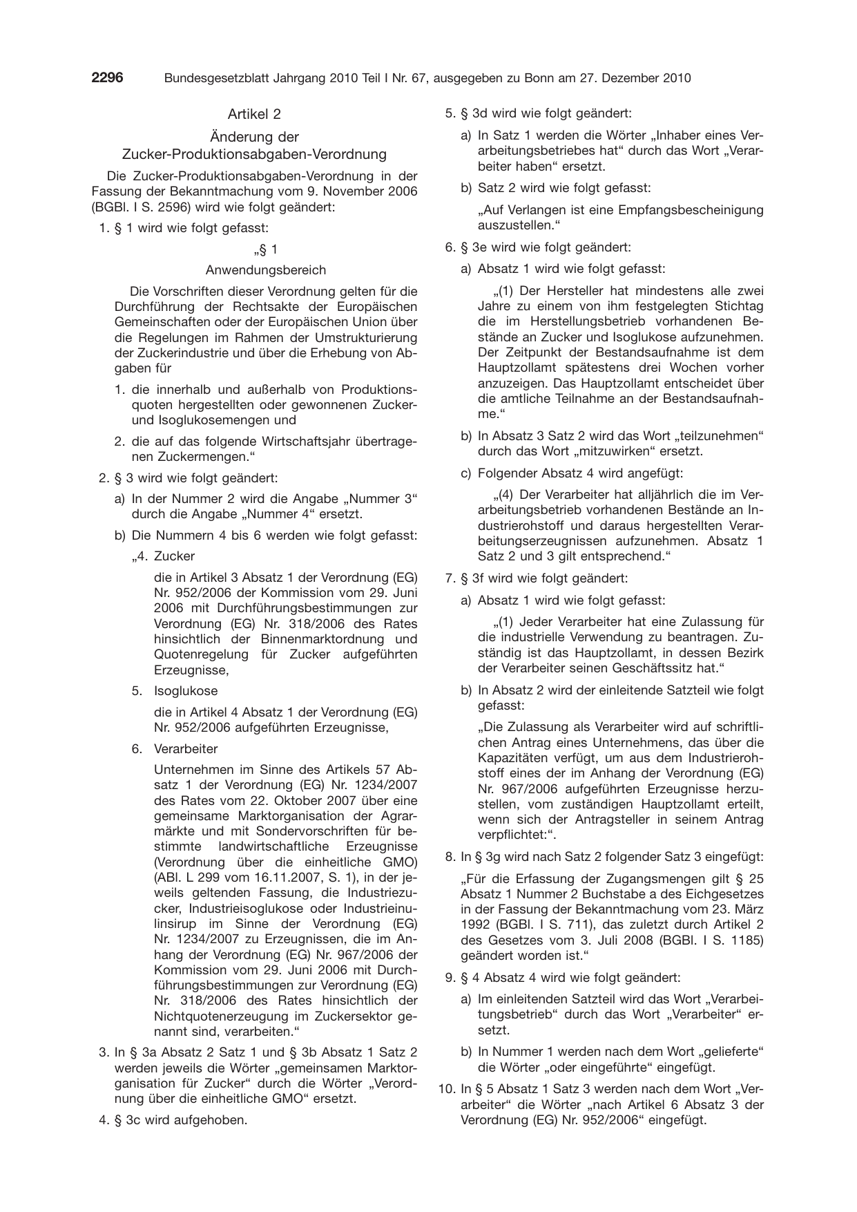 BGBl. 2010, Seite 2296 — Originalseite als Abbildung