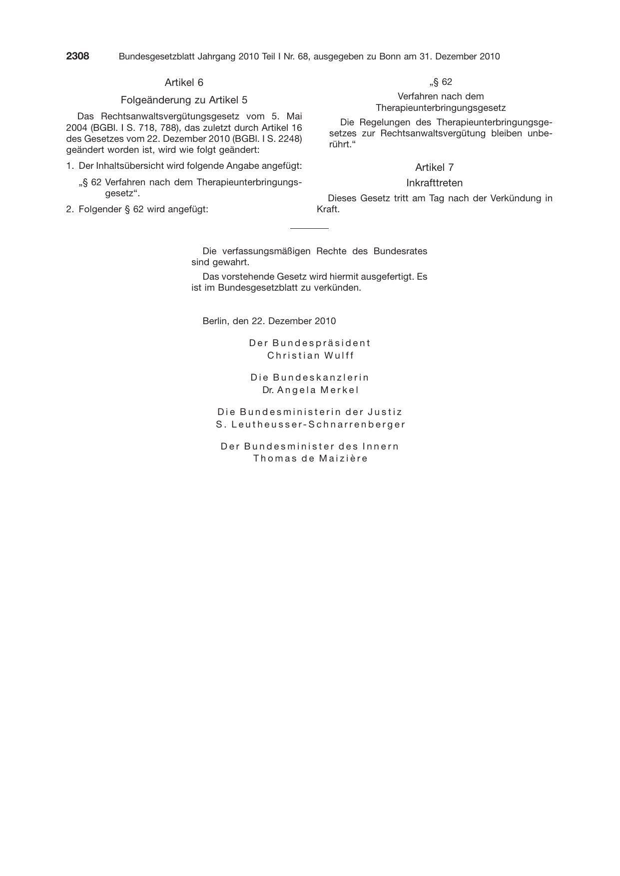 BGBl. 2010, Seite 2308 — Originalseite als Abbildung