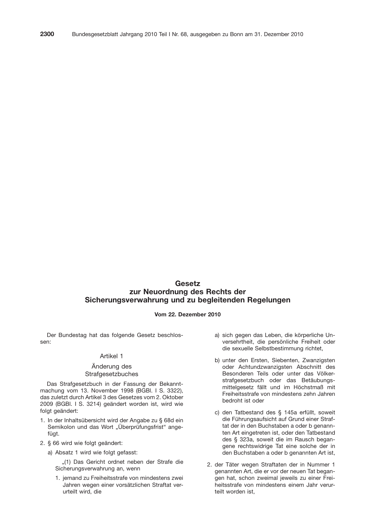 BGBl. 2010, Seite 2300 — Originalseite als Abbildung