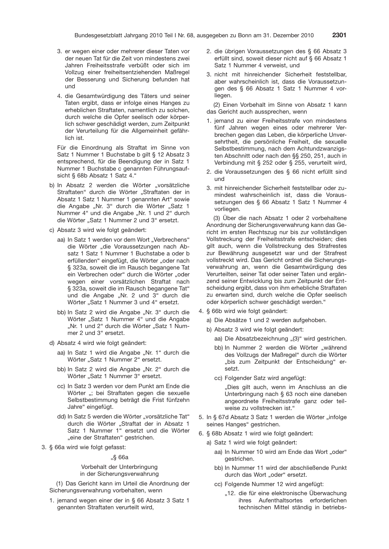 BGBl. 2010, Seite 2301 — Originalseite als Abbildung