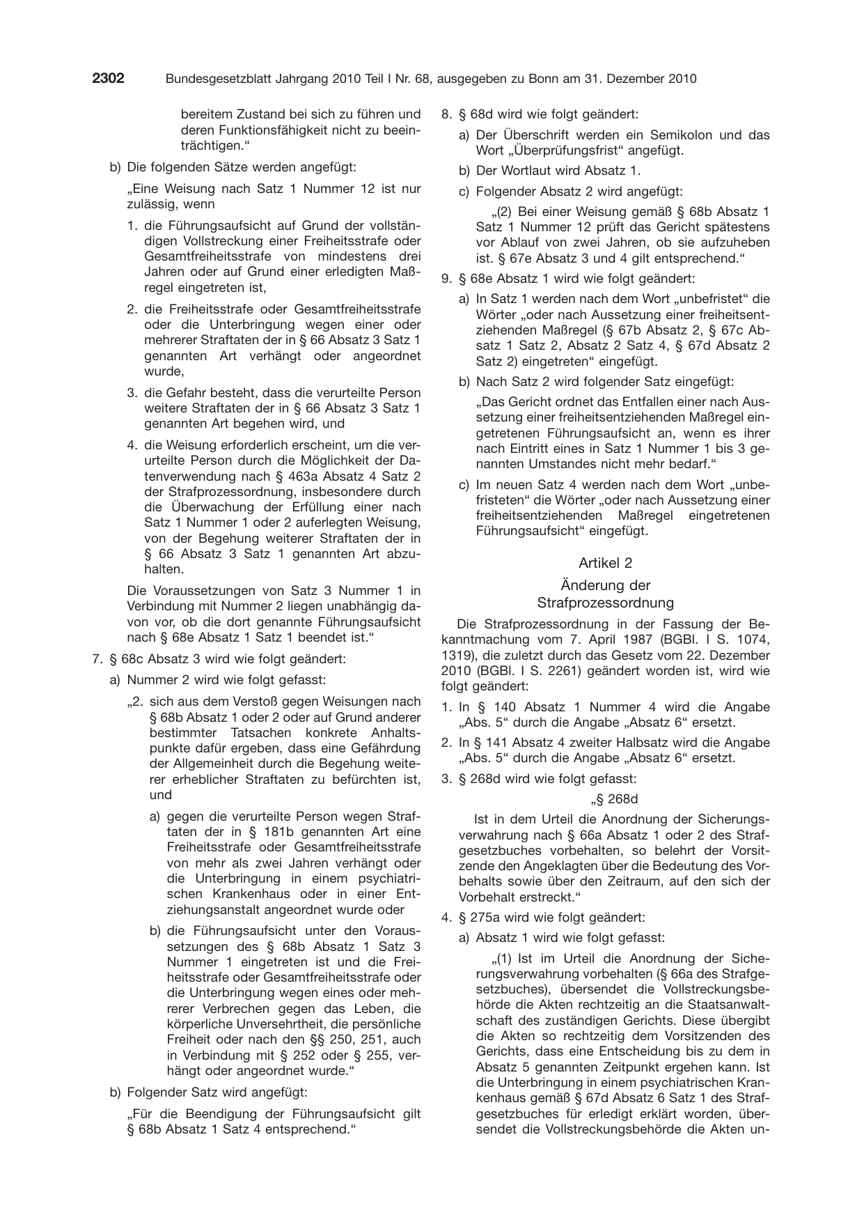 BGBl. 2010, Seite 2302 — Originalseite als Abbildung