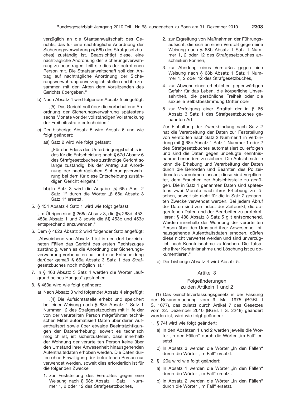 BGBl. 2010, Seite 2303 — Originalseite als Abbildung