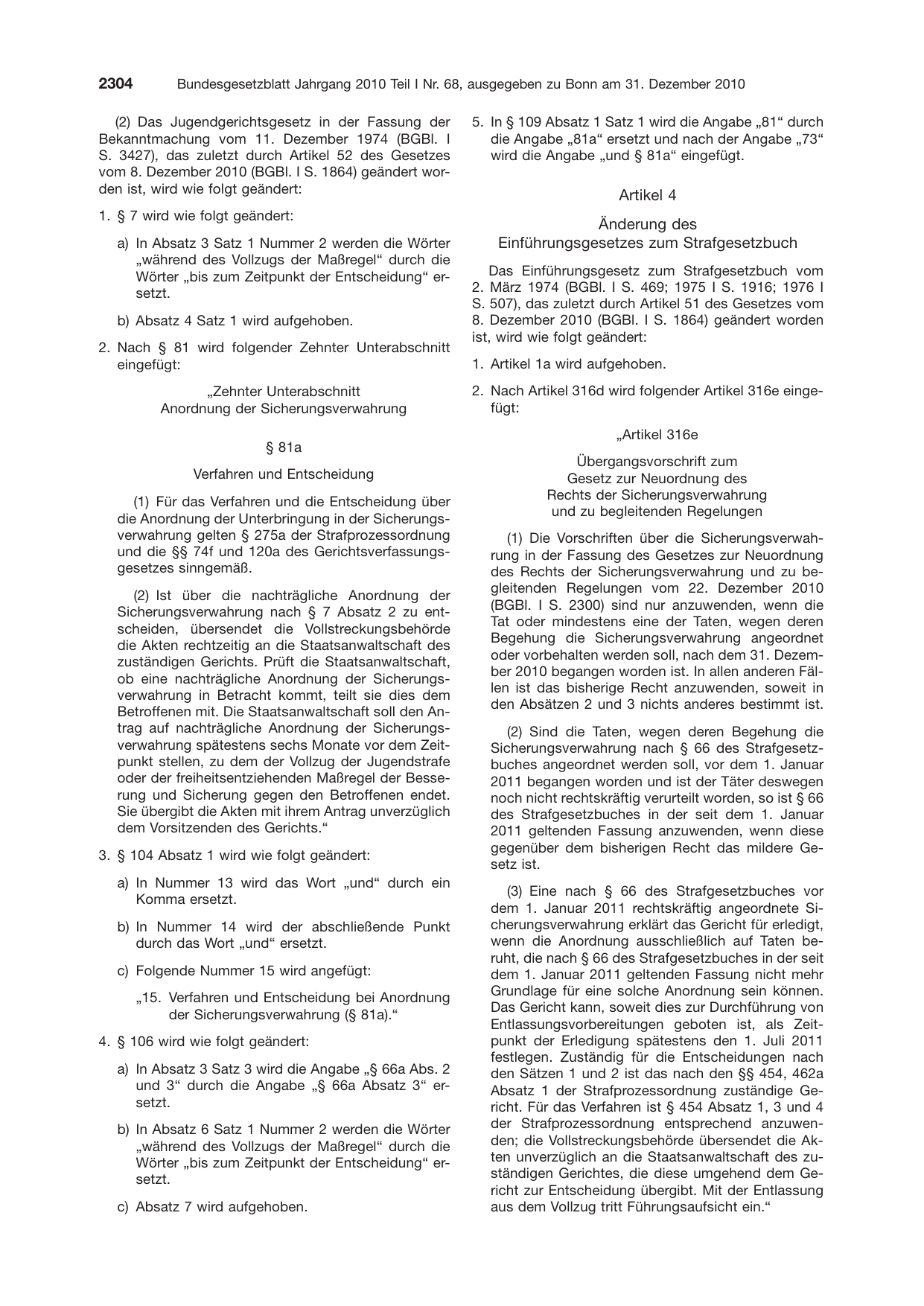 BGBl. 2010, Seite 2304 — Originalseite als Abbildung