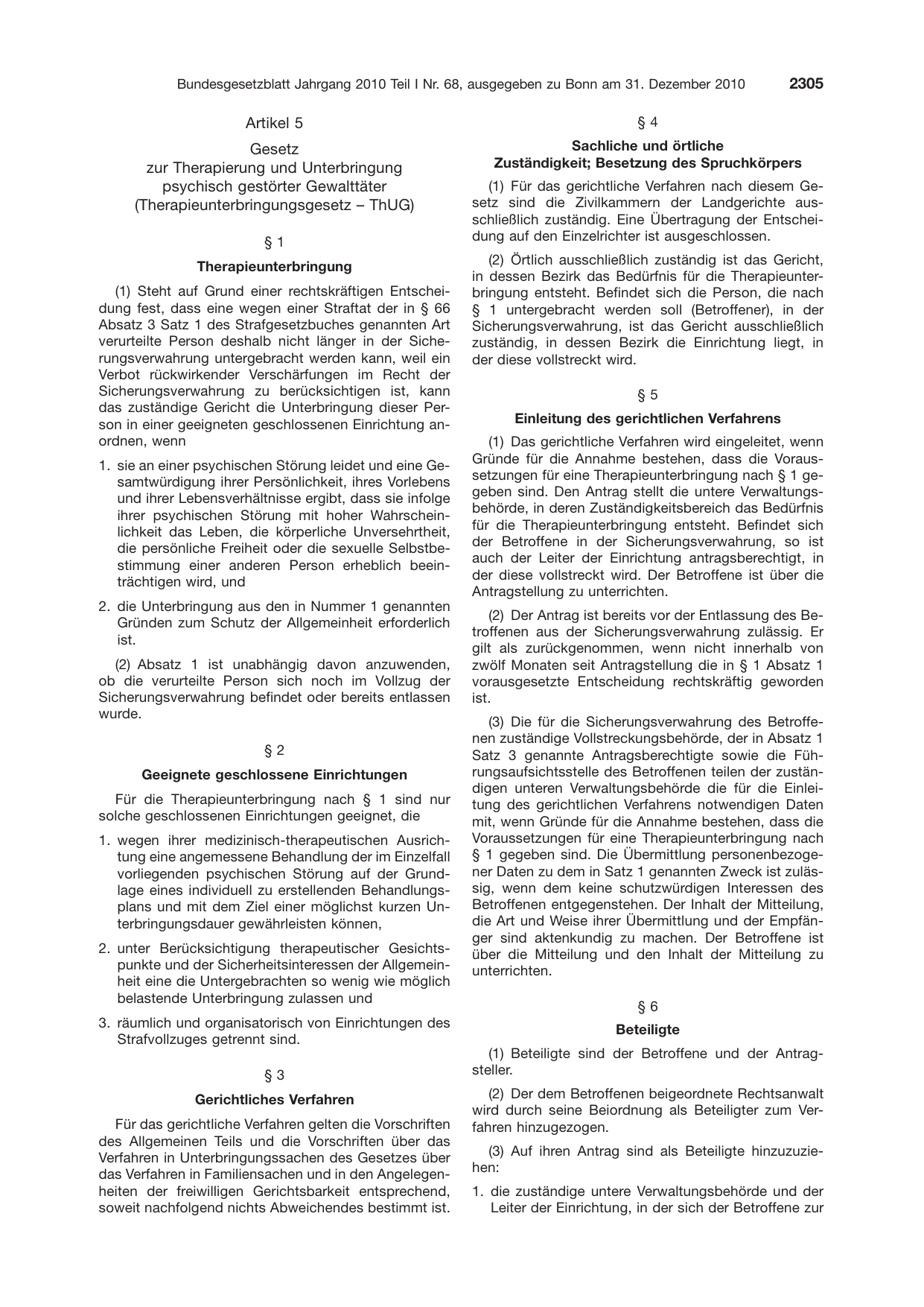BGBl. 2010, Seite 2305 — Originalseite als Abbildung