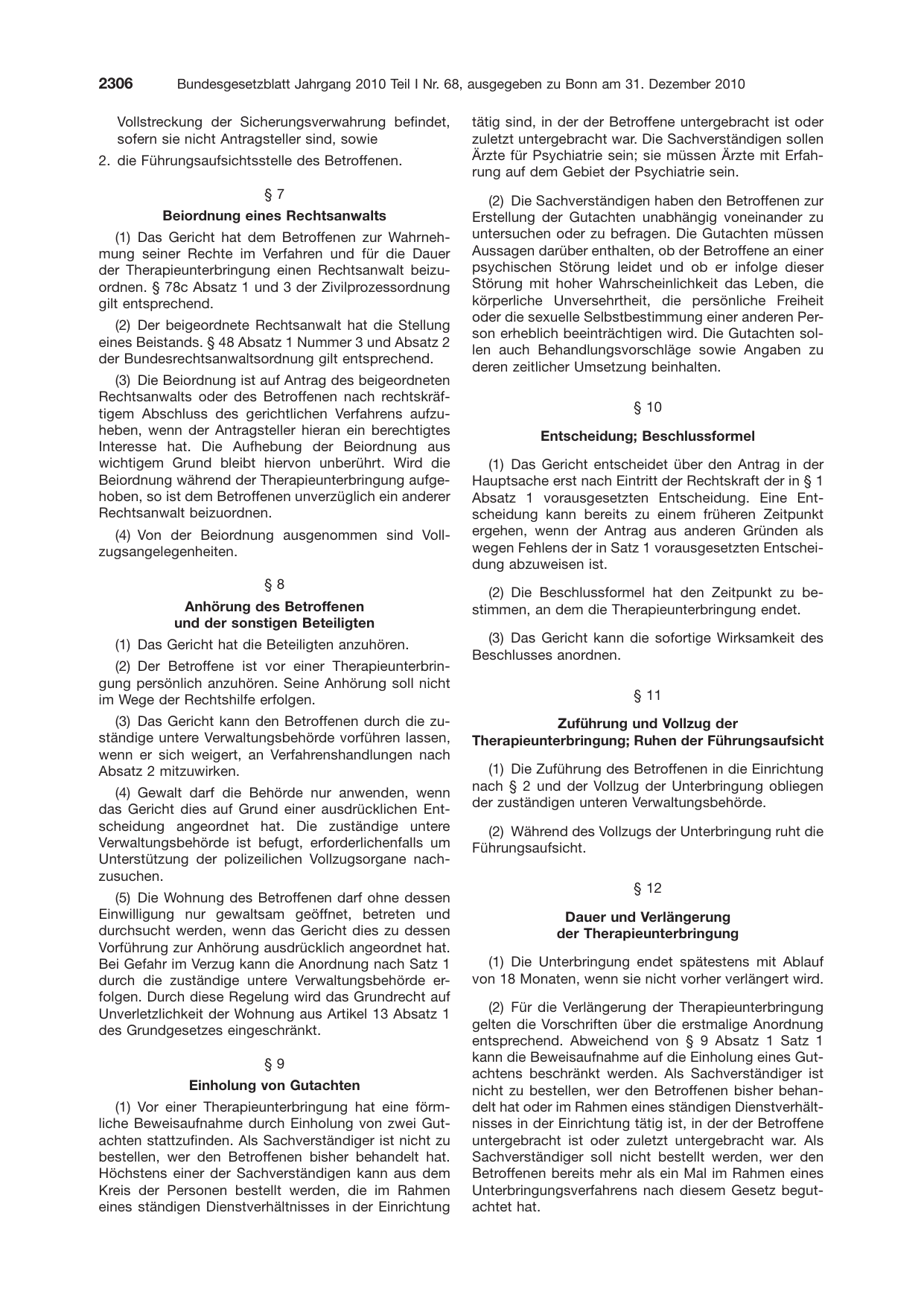 BGBl. 2010, Seite 2306 — Originalseite als Abbildung