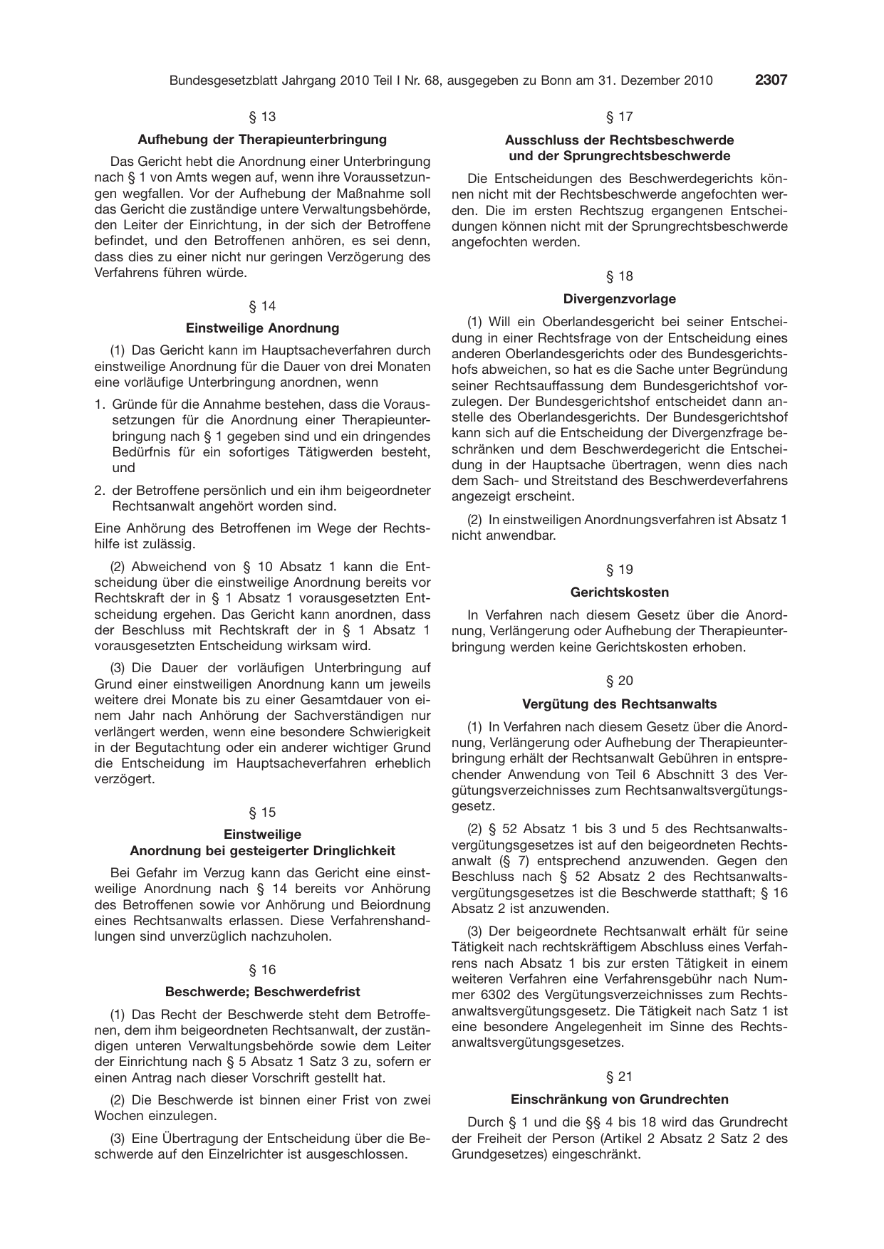 BGBl. 2010, Seite 2307 — Originalseite als Abbildung