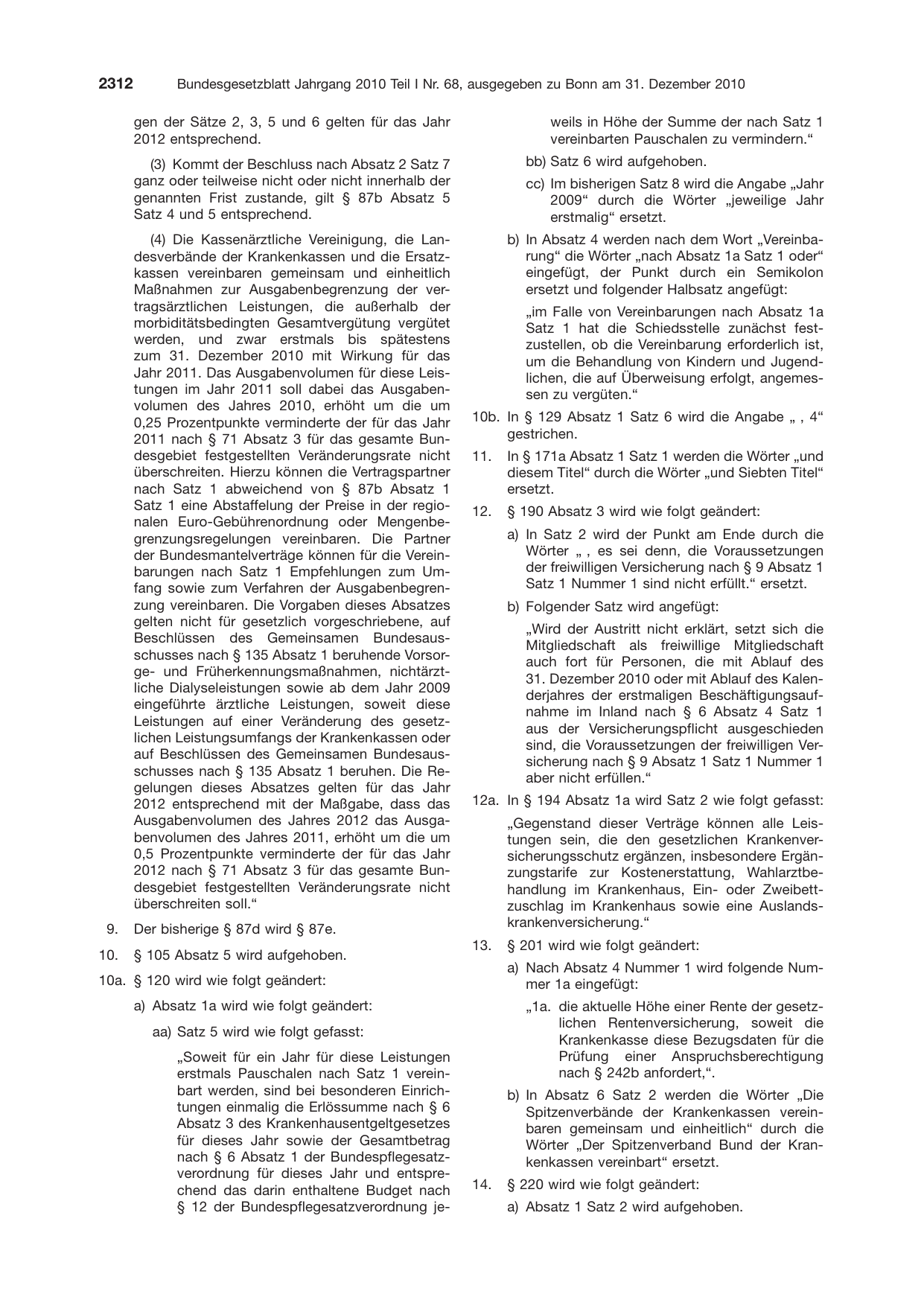 BGBl. 2010, Seite 2312 — Originalseite als Abbildung