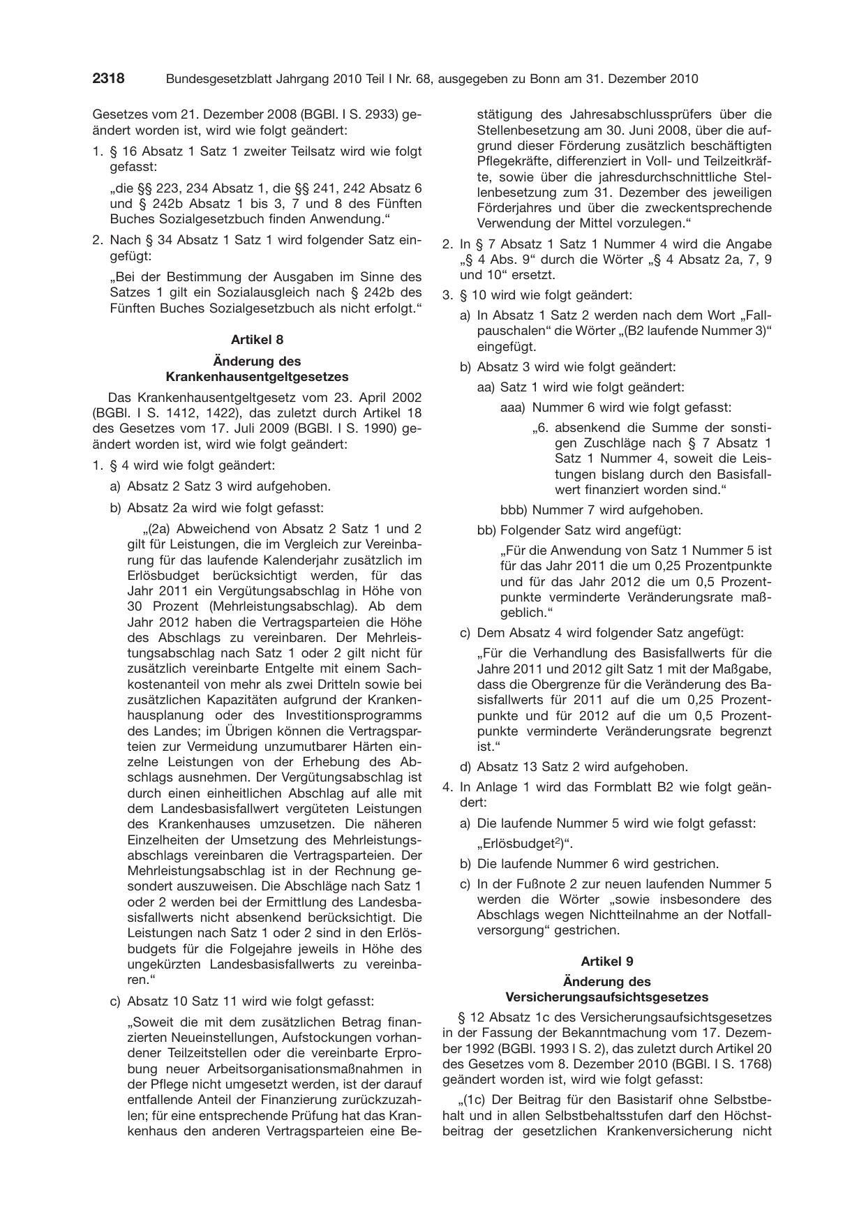 BGBl. 2010, Seite 2318 — Originalseite als Abbildung