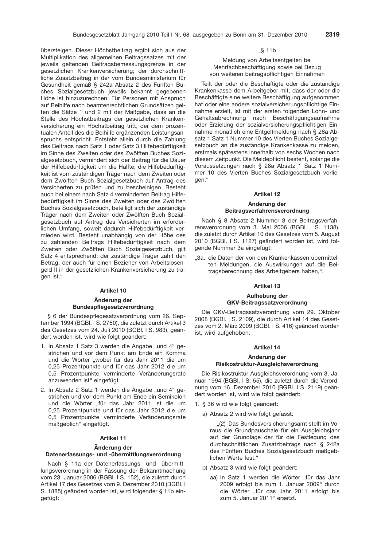BGBl. 2010, Seite 2319 — Originalseite als Abbildung