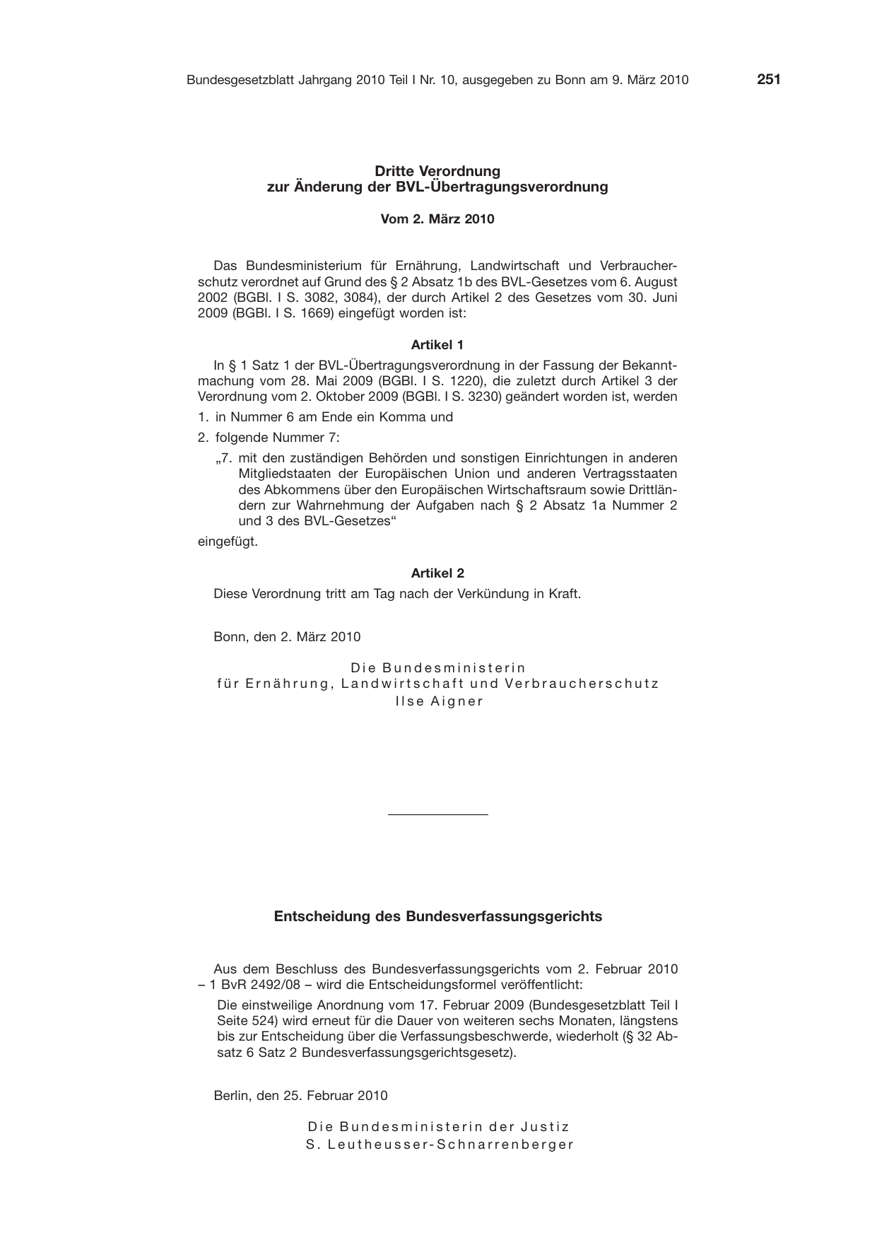 BGBl. 2010, Seite 251 — Originalseite als Abbildung