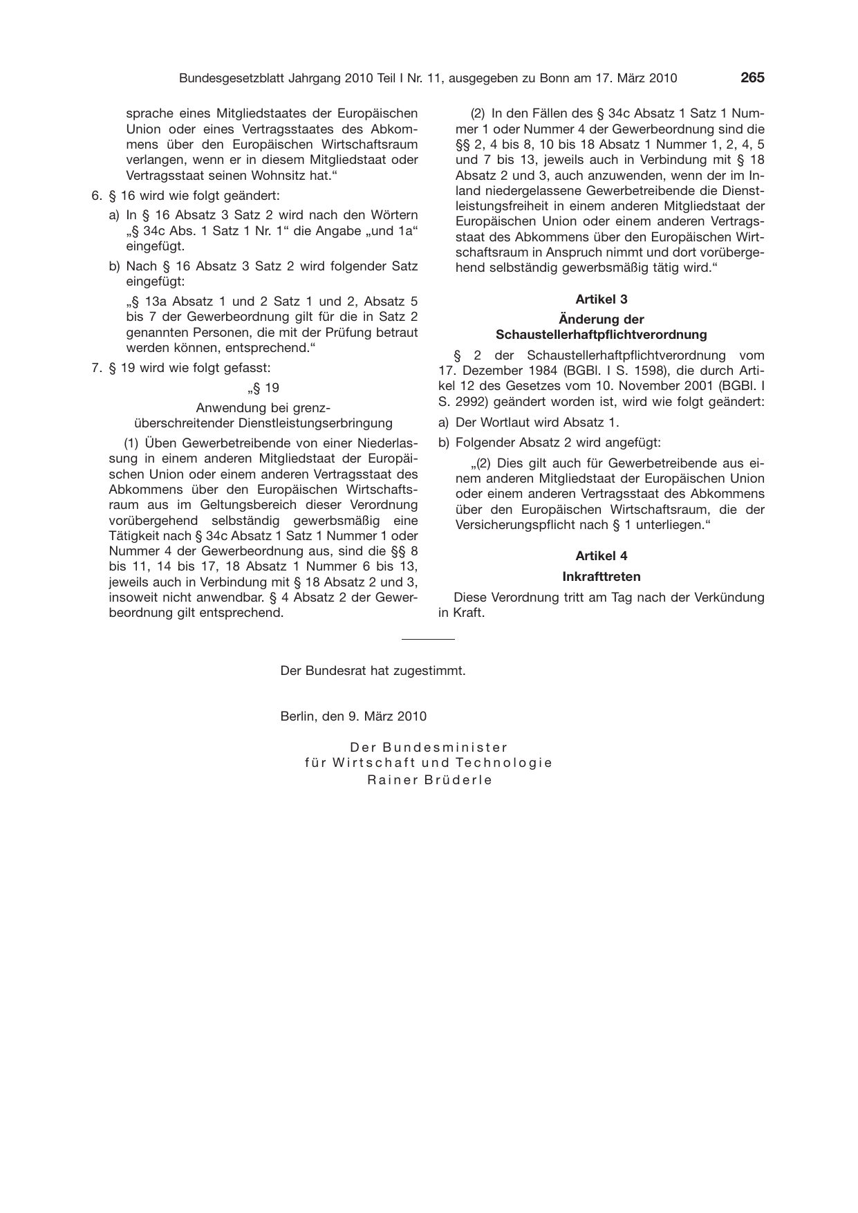 BGBl. 2010, Seite 265 — Originalseite als Abbildung