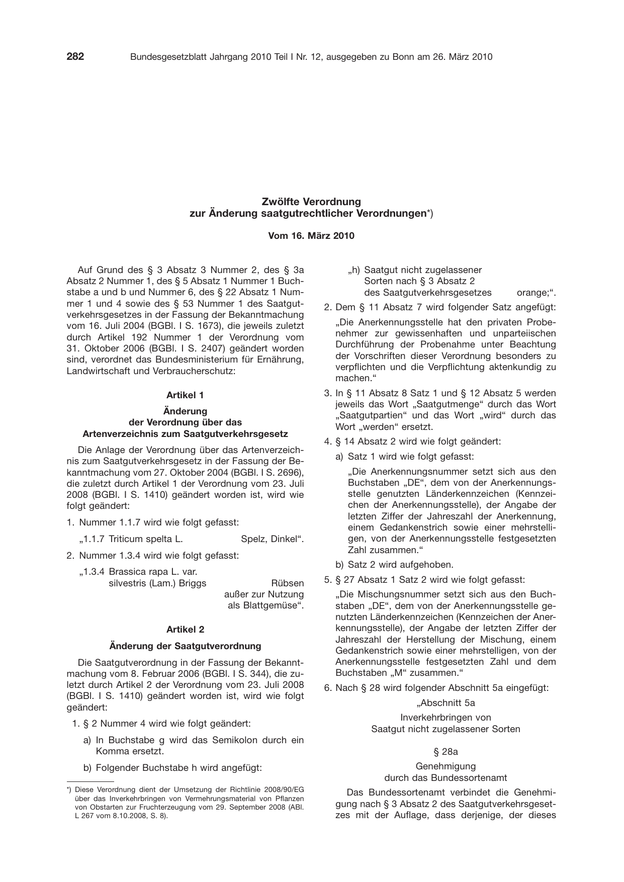 BGBl. 2010, Seite 282 — Originalseite als Abbildung