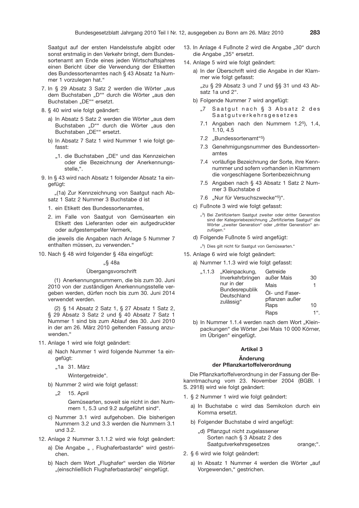 BGBl. 2010, Seite 283 — Originalseite als Abbildung