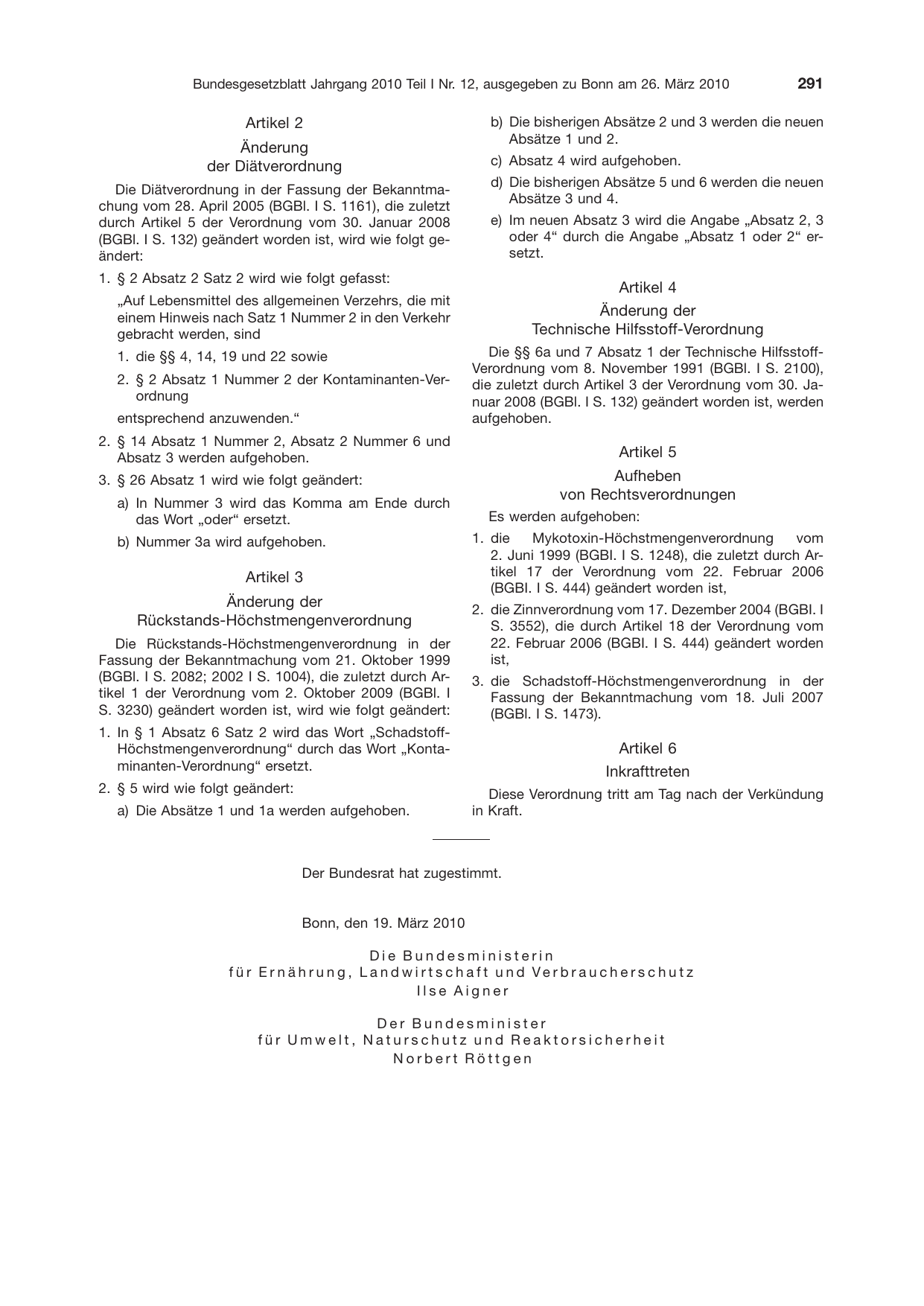BGBl. 2010, Seite 291 — Originalseite als Abbildung
