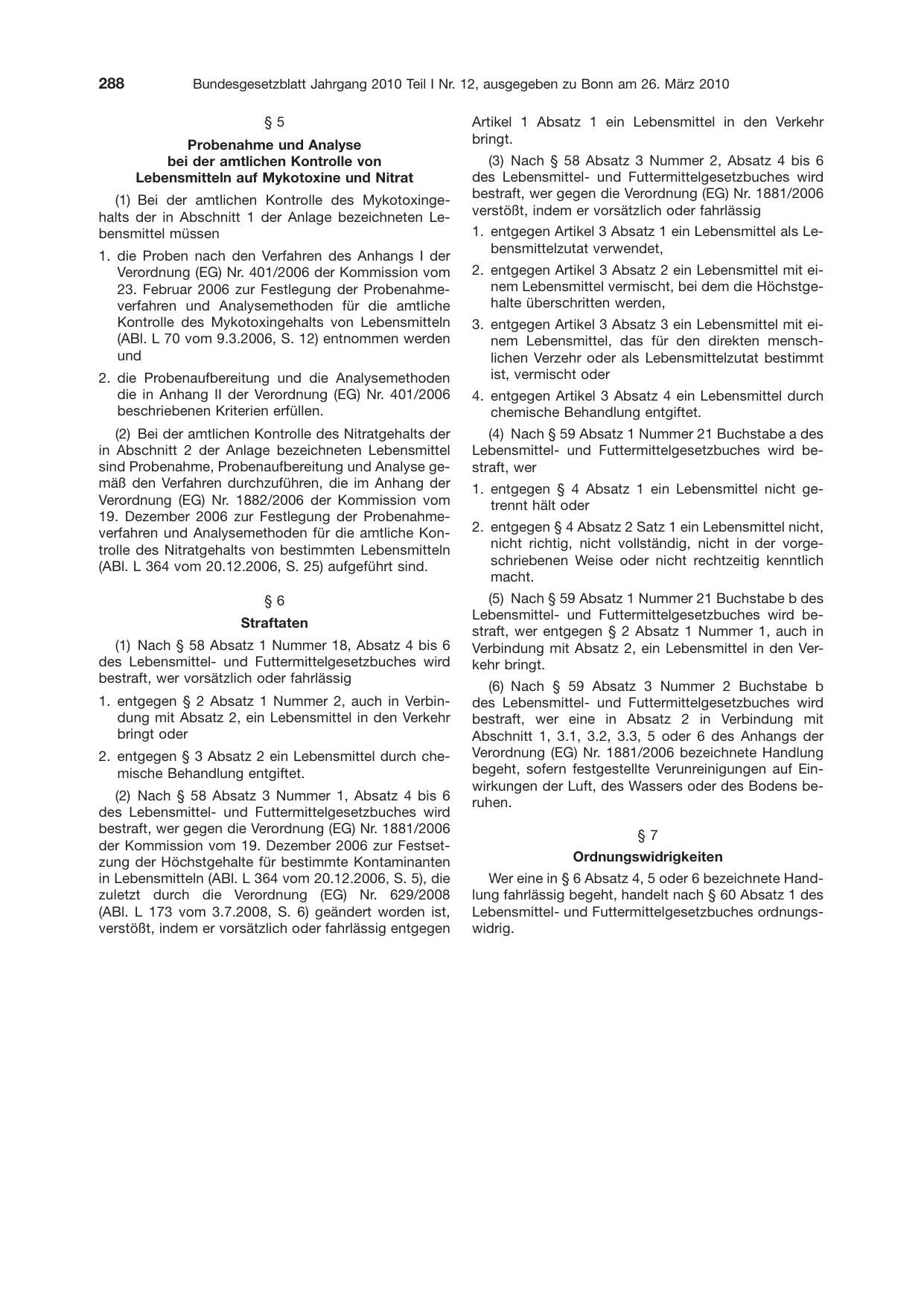 BGBl. 2010, Seite 288 — Originalseite als Abbildung