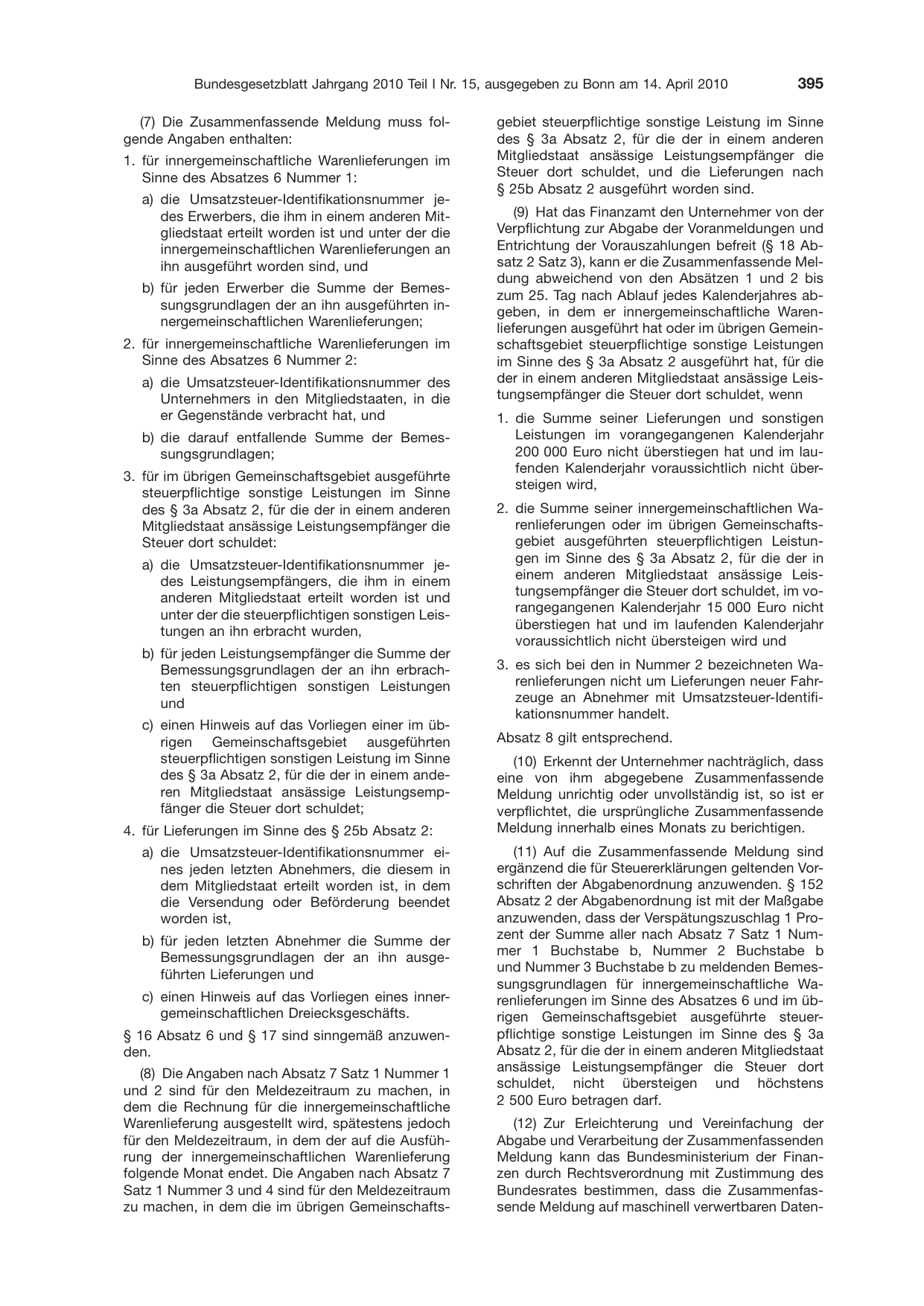 BGBl. 2010, Seite 395 — Originalseite als Abbildung