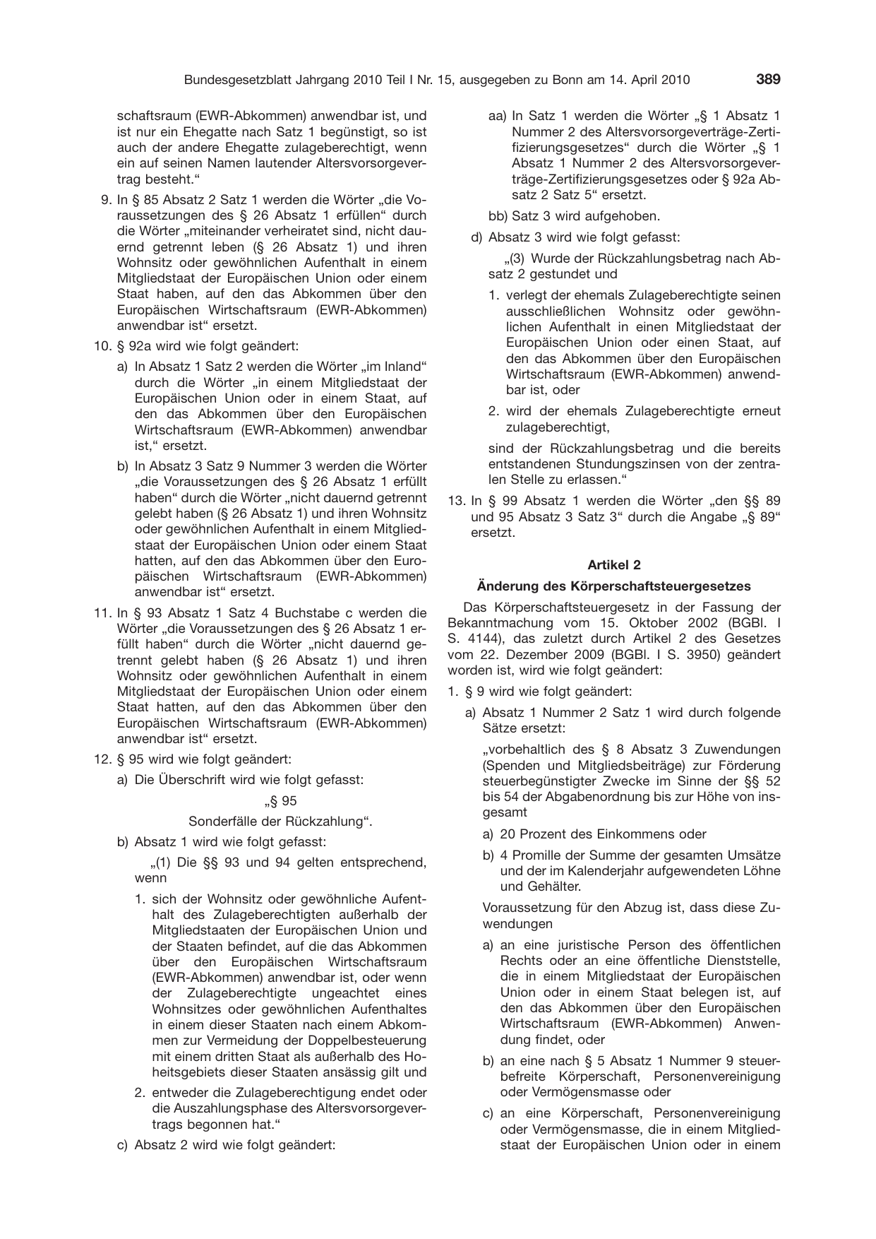 BGBl. 2010, Seite 389 — Originalseite als Abbildung