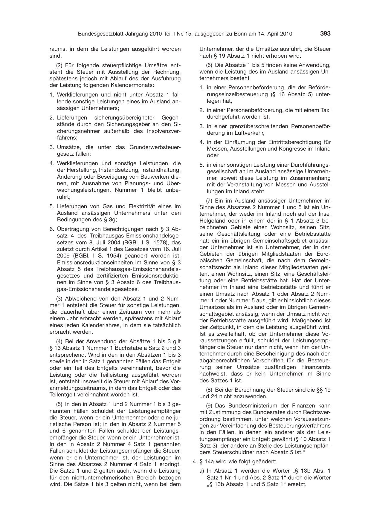 BGBl. 2010, Seite 393 — Originalseite als Abbildung
