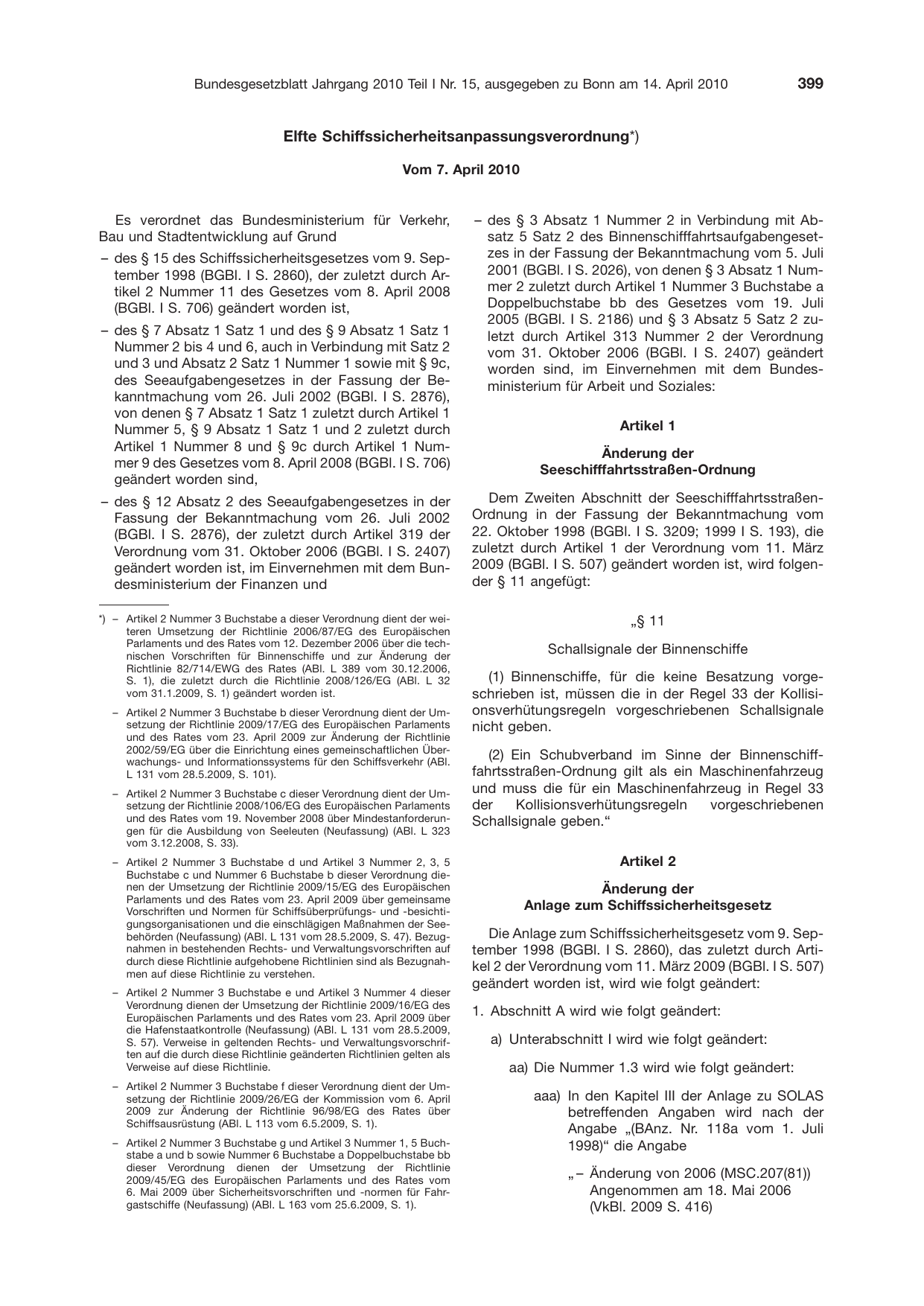 BGBl. 2010, Seite 399 — Originalseite als Abbildung