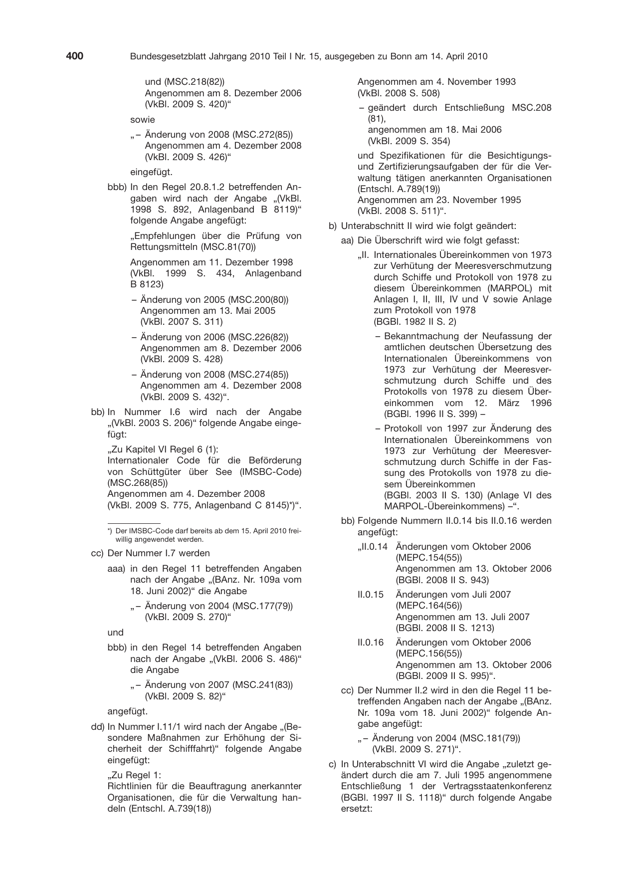 BGBl. 2010, Seite 400 — Originalseite als Abbildung