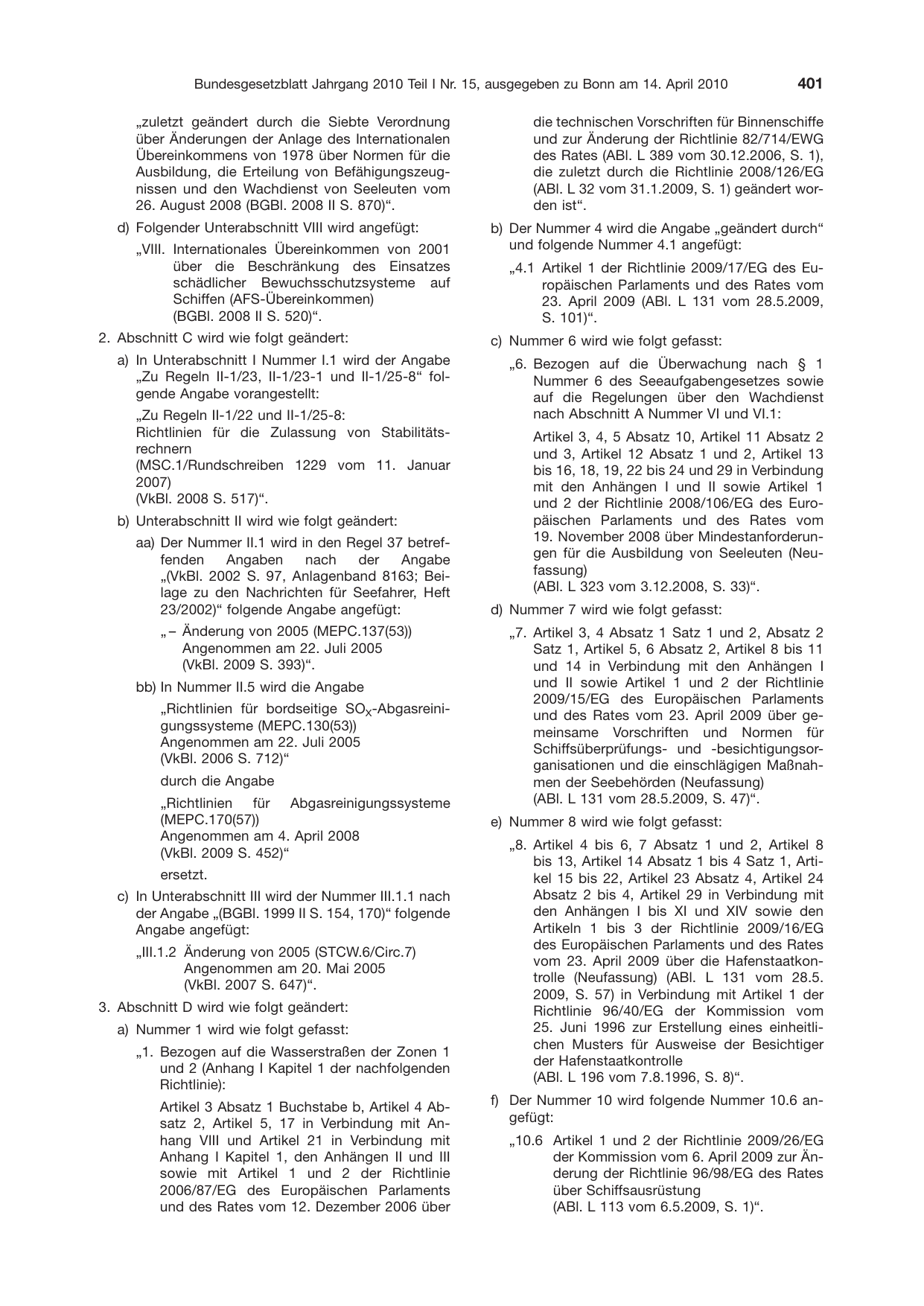 BGBl. 2010, Seite 401 — Originalseite als Abbildung