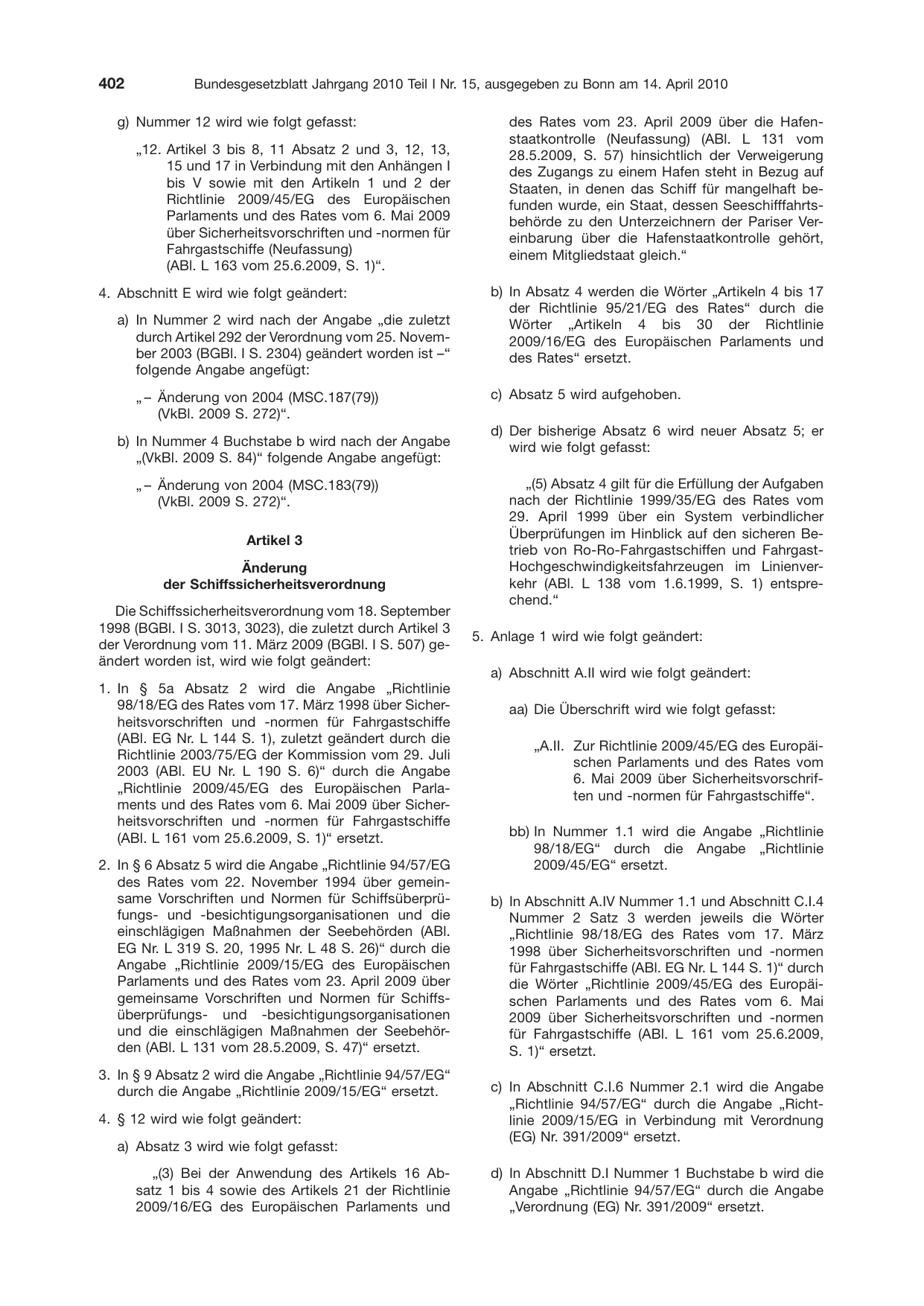 BGBl. 2010, Seite 402 — Originalseite als Abbildung