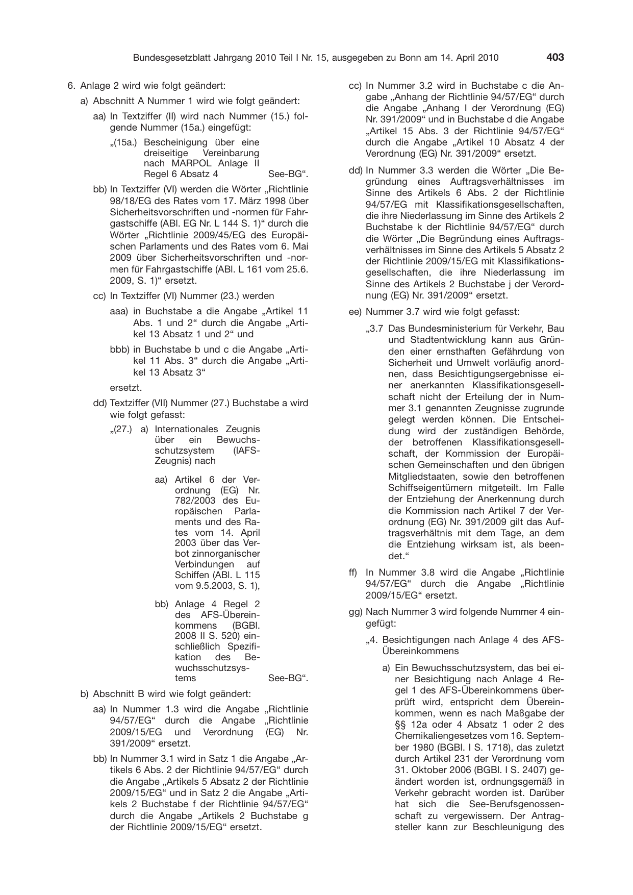 BGBl. 2010, Seite 403 — Originalseite als Abbildung