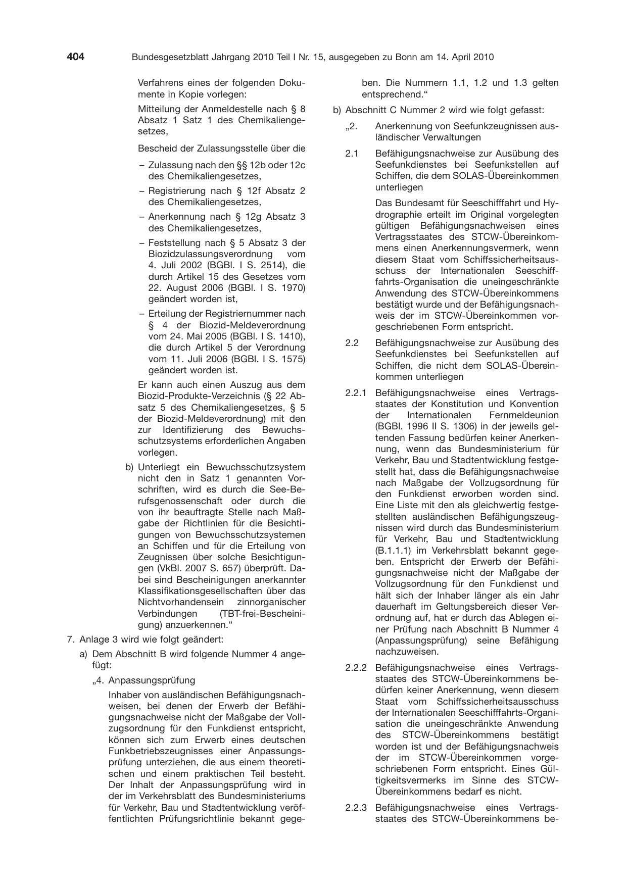 BGBl. 2010, Seite 404 — Originalseite als Abbildung