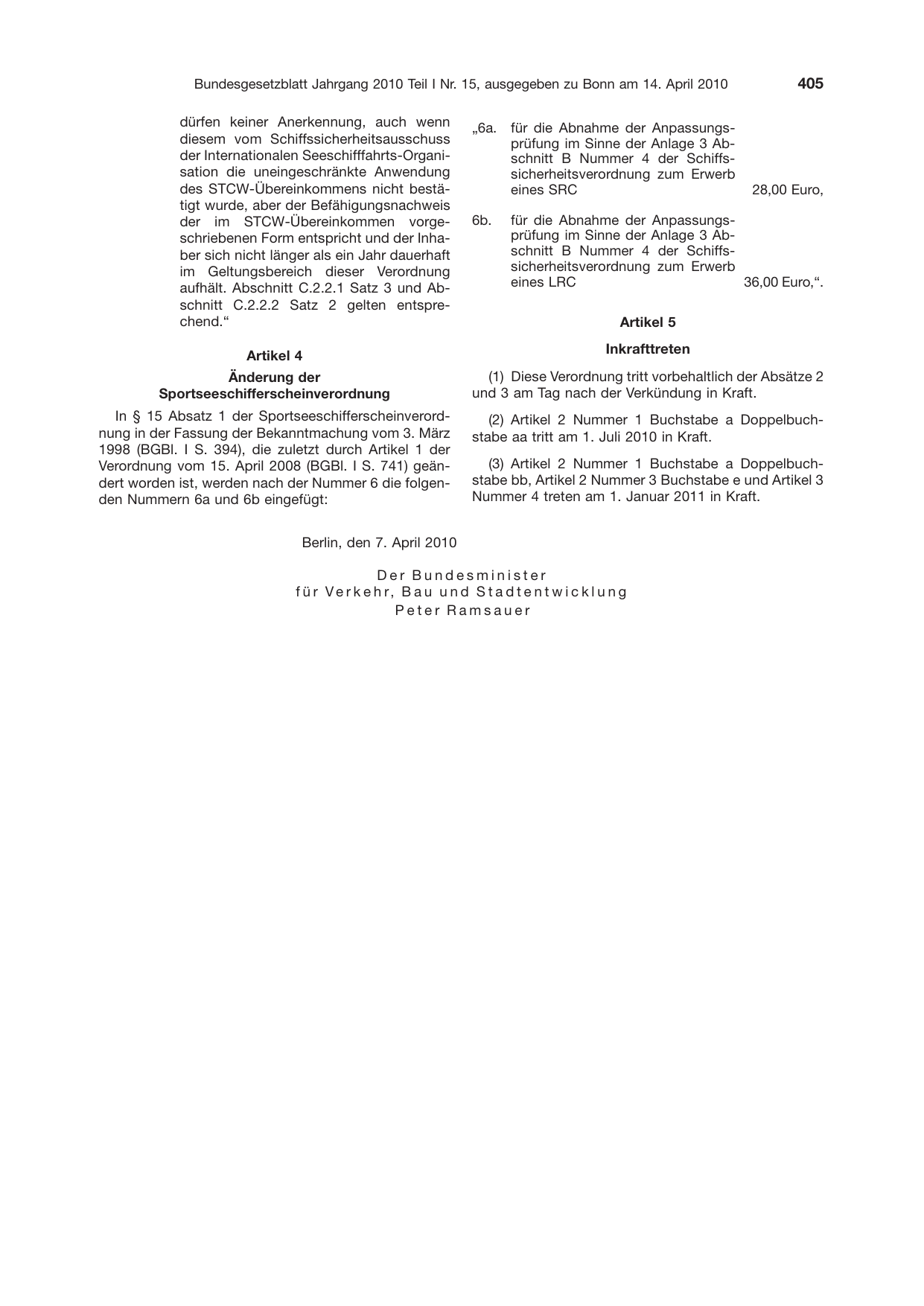 BGBl. 2010, Seite 405 — Originalseite als Abbildung